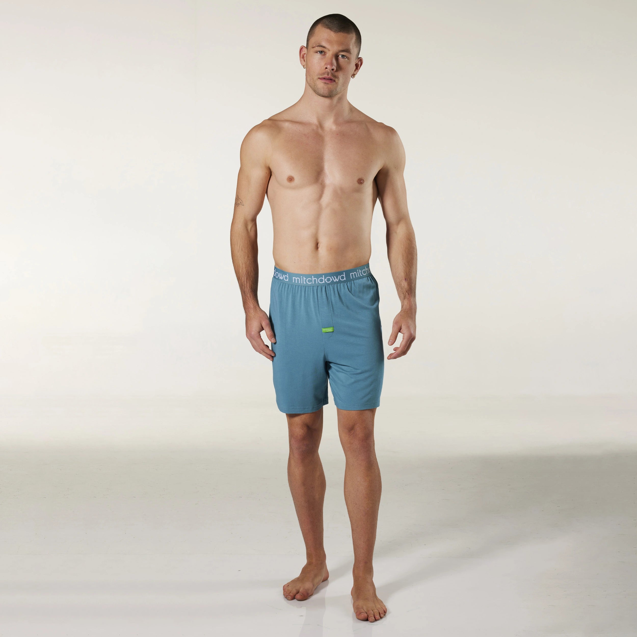 Men's Soft Bamboo Knit Sleep Short - Sage Model Image 3