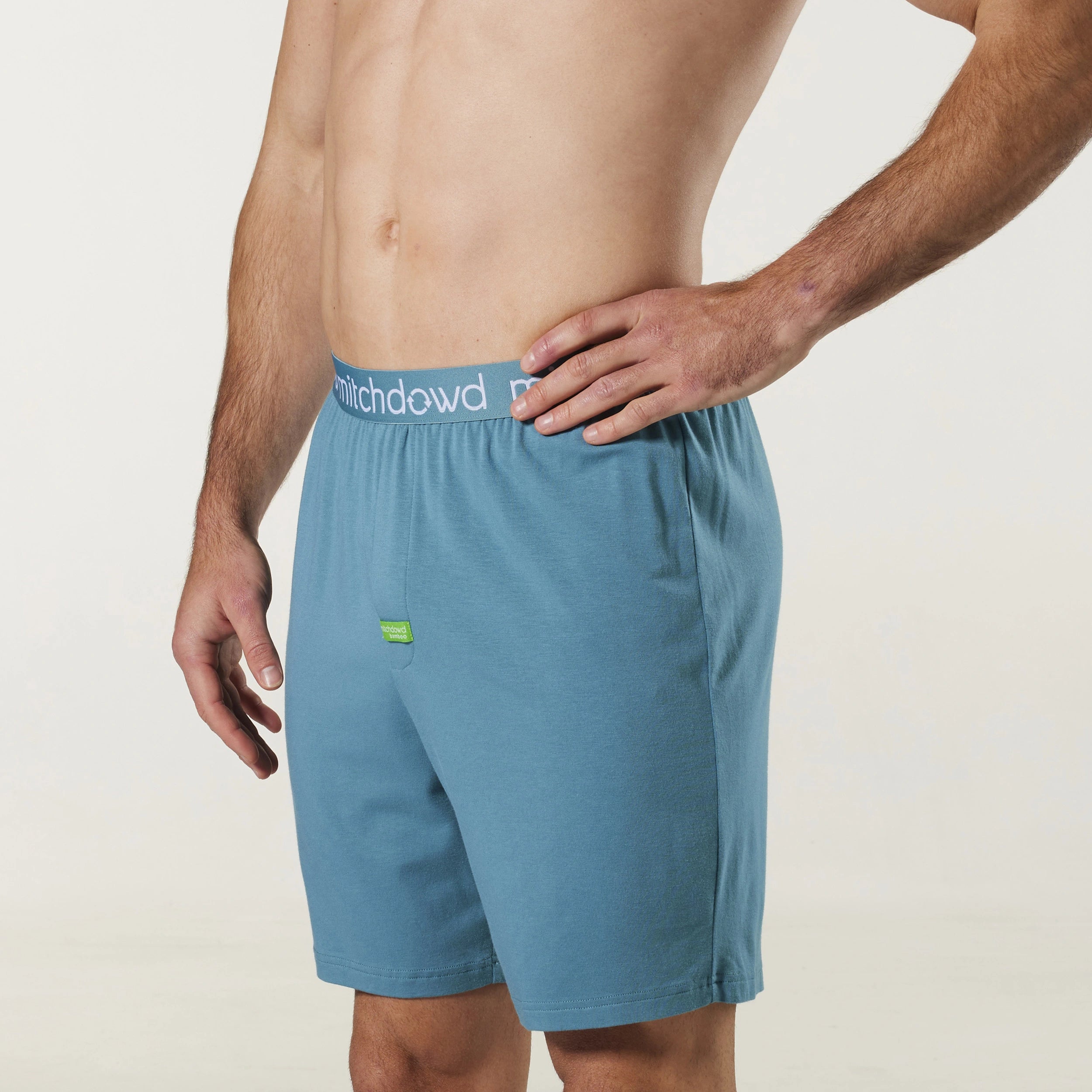 Men's Soft Bamboo Knit Sleep Short - Sage Model Image 2