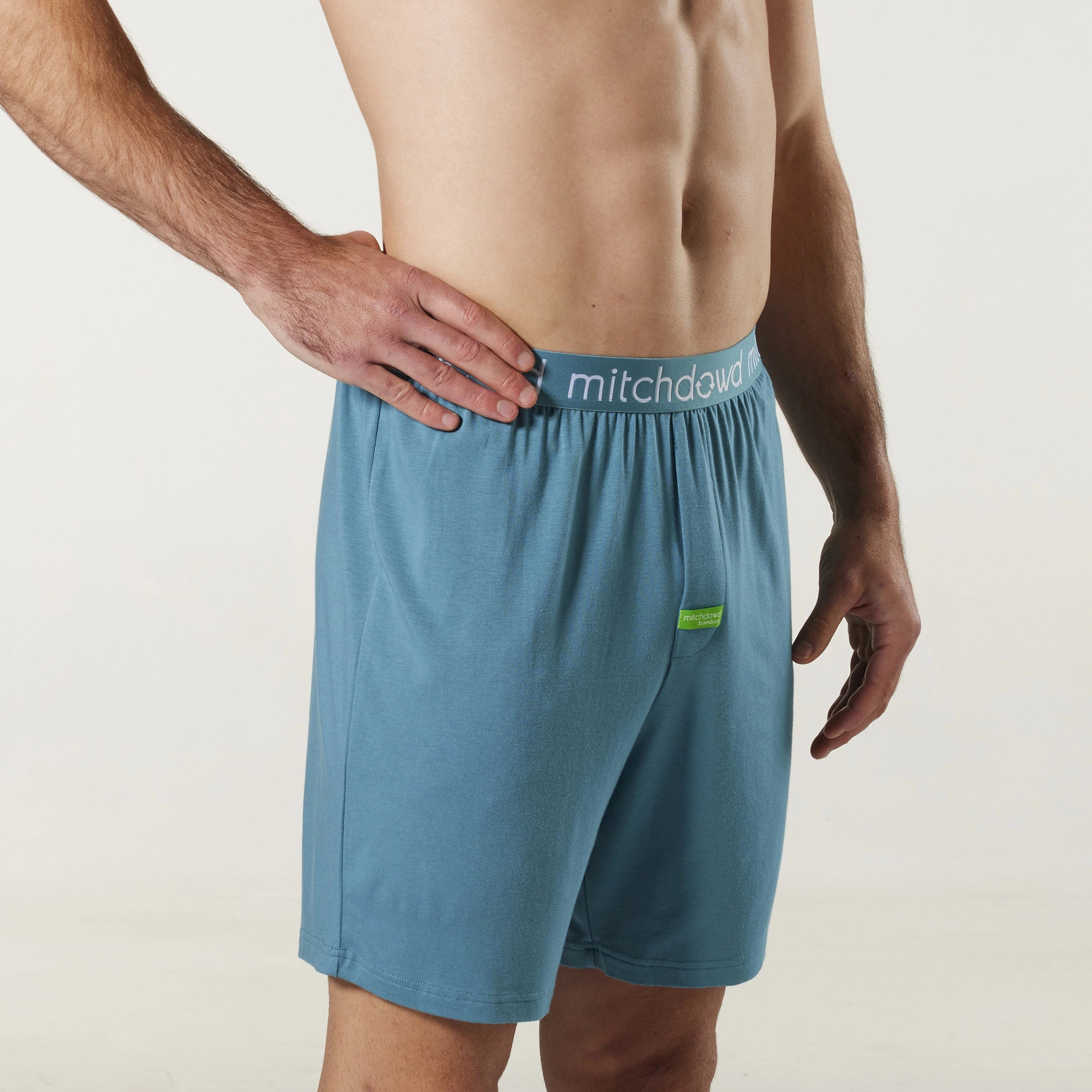 Men's Soft Bamboo Knit Sleep Short - Sage Model Image 5