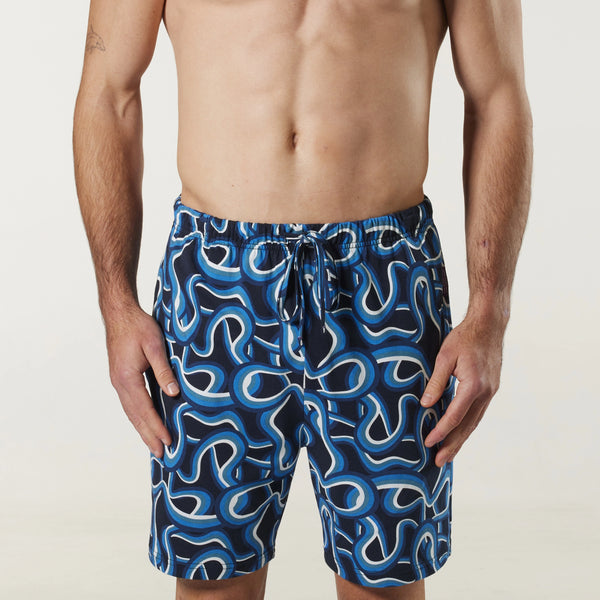 Men's Summer Swirl Cotton Knit Sleep Short - Navy