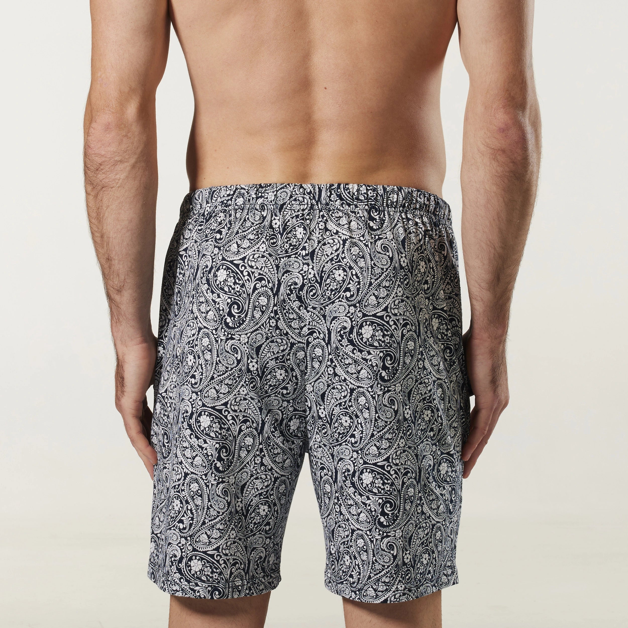 Men's Lazy Paisley Cotton Knit Sleep Short - Navy & White - Image 4