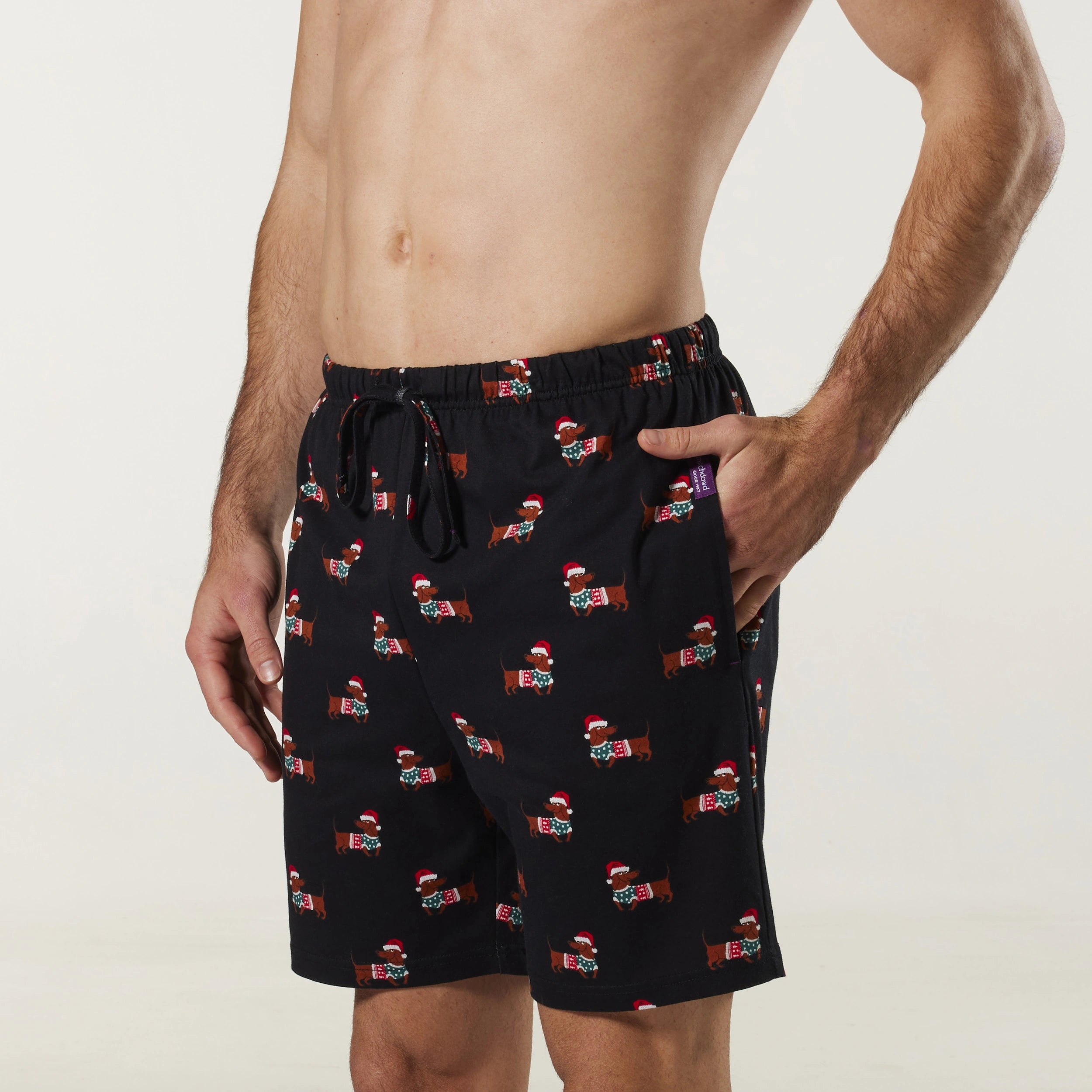 Men's Sausage Dogs Cotton Sleep Short - Black - Image 2