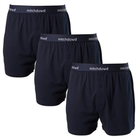 Mitch Dowd Men's Cotton Boxer Shorts Loose Fit Knit 3 Pack in Navy