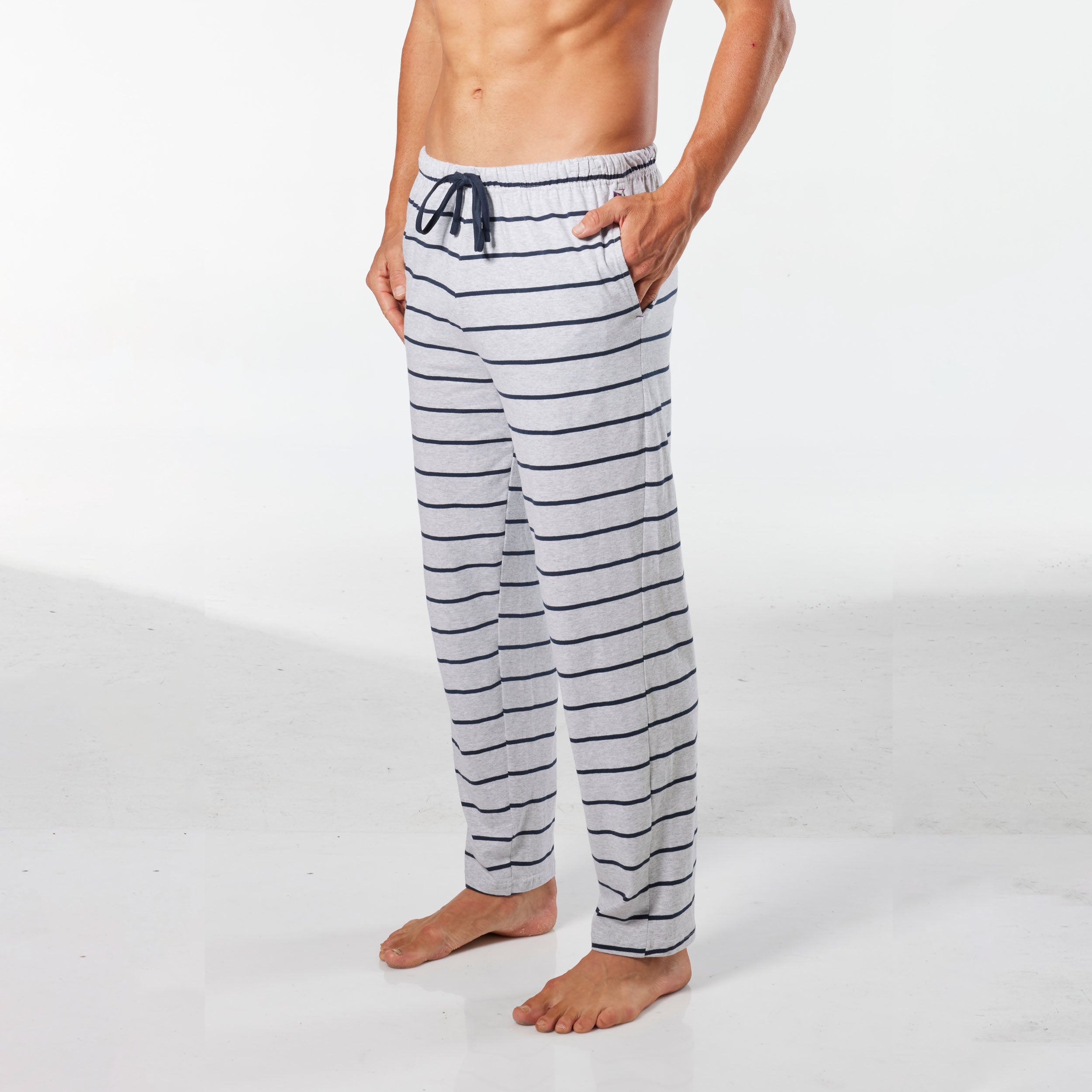 Men's Broad Stripe Cotton Sleep Pant - Grey Marle - Image 2