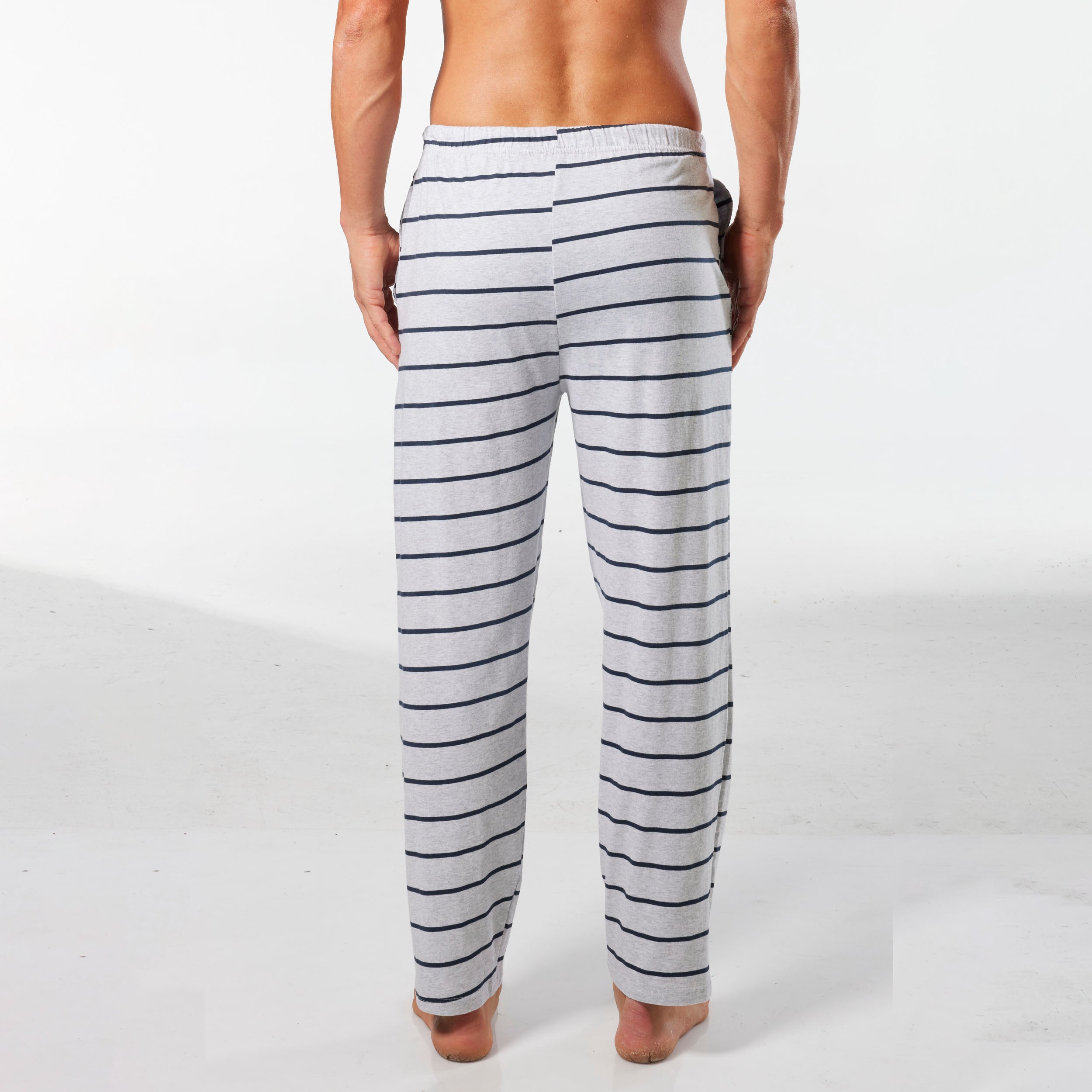 Men's Broad Stripe Cotton Sleep Pant - Grey Marle - Image 3