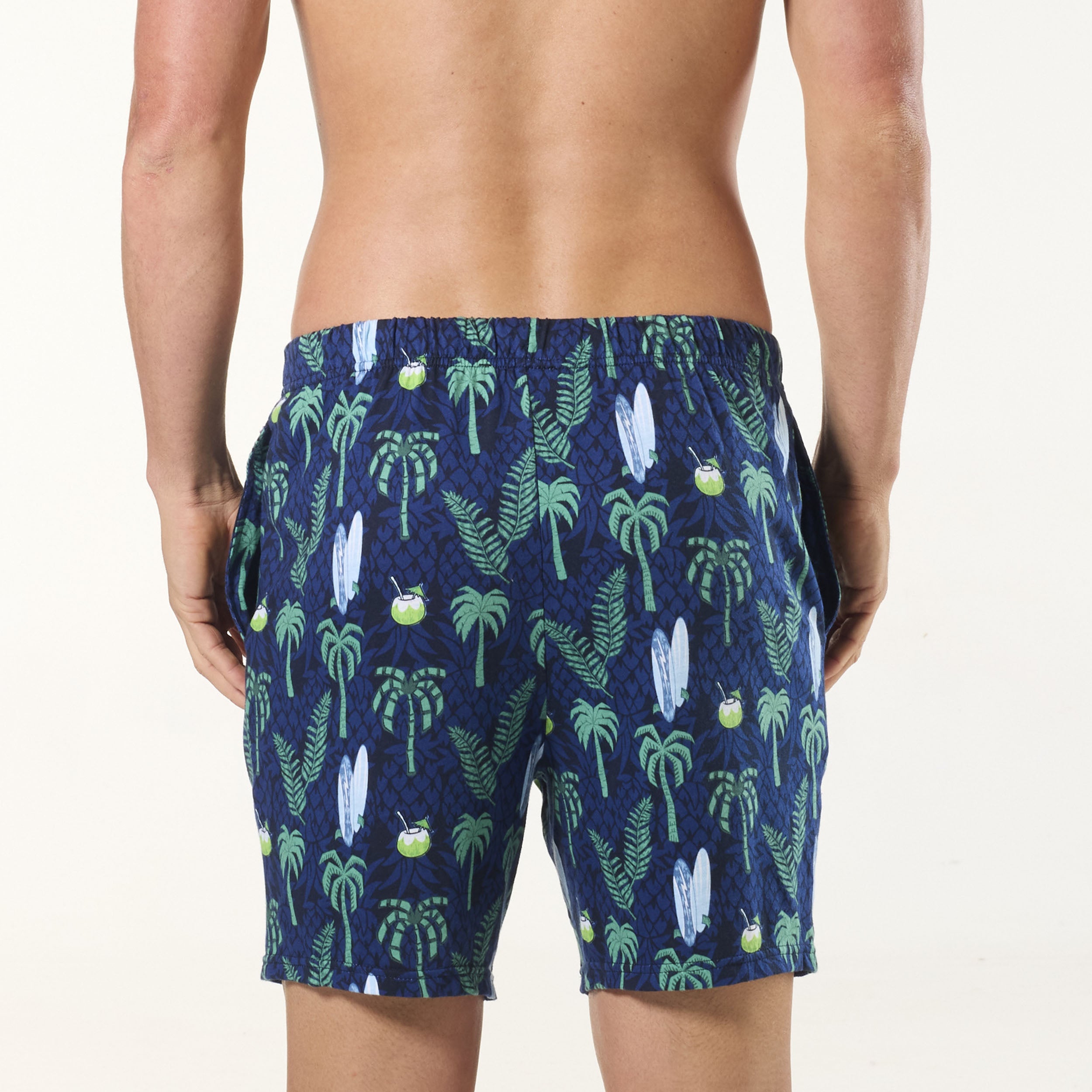 Men's Summer Palms Cotton Knit Sleep Short - Navy - Image 3