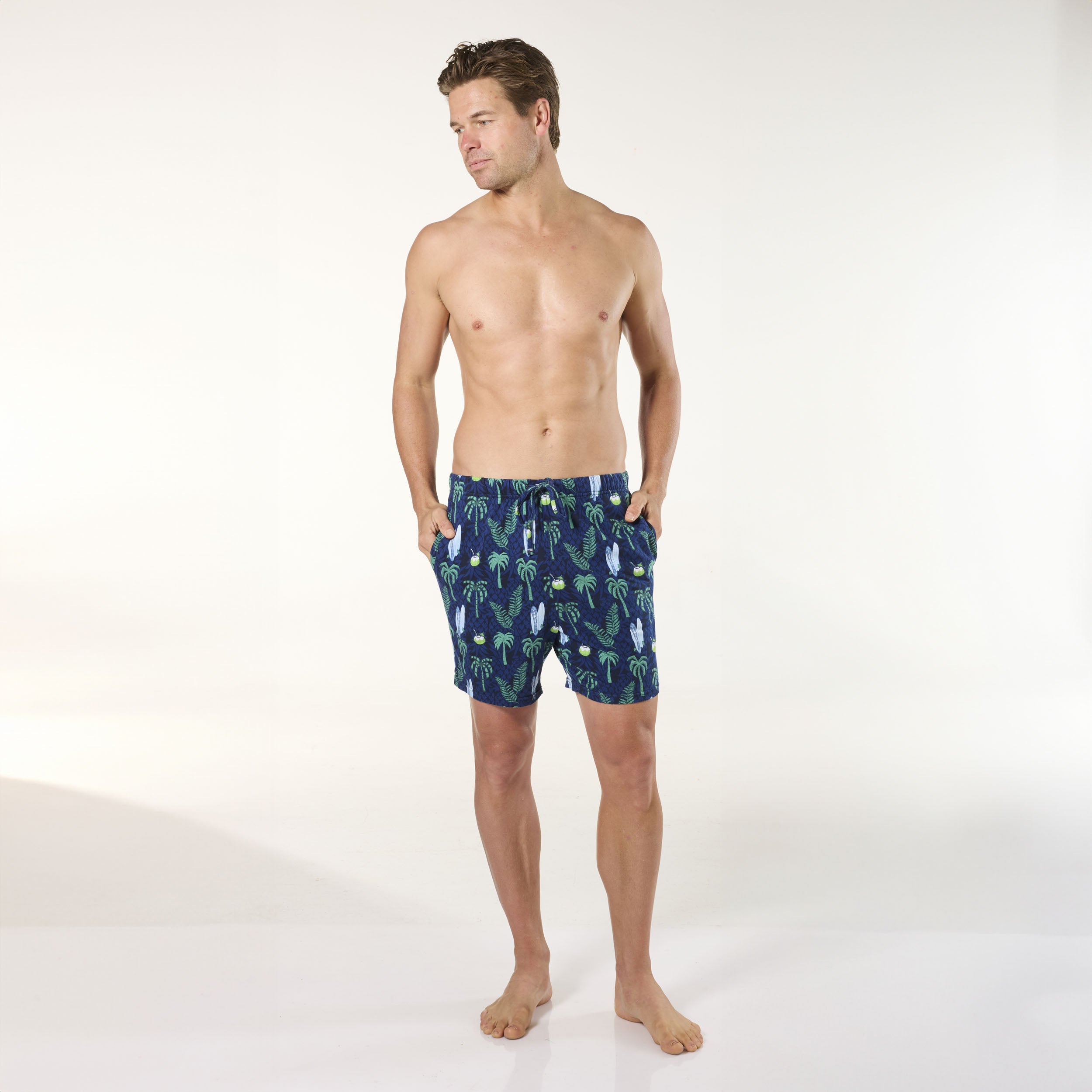 Men's Summer Palms Cotton Knit Sleep Short - Navy - Image 4