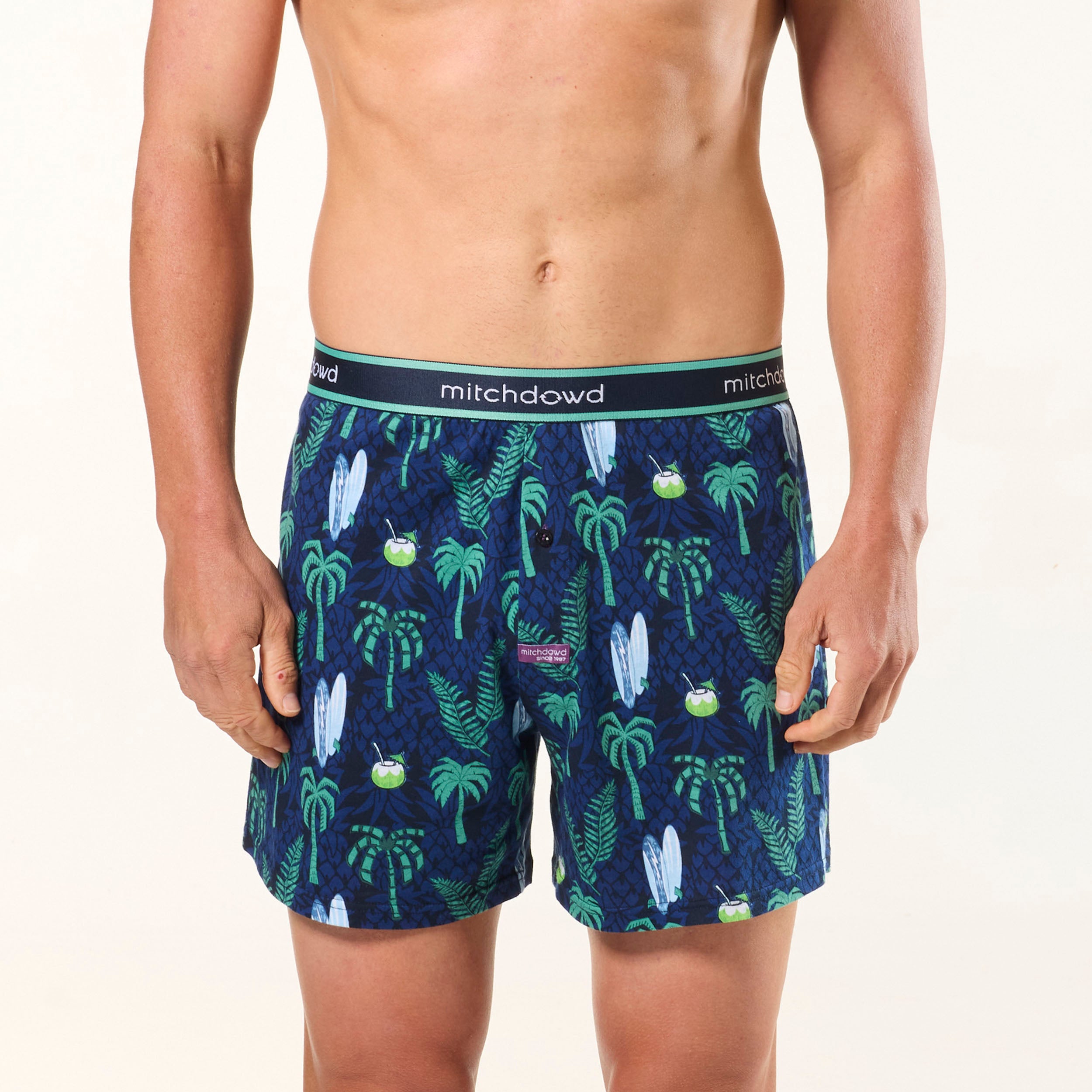 Men's Surfer Palms Cotton Loose Fit Knit Boxer Shorts - Navy - Image 1