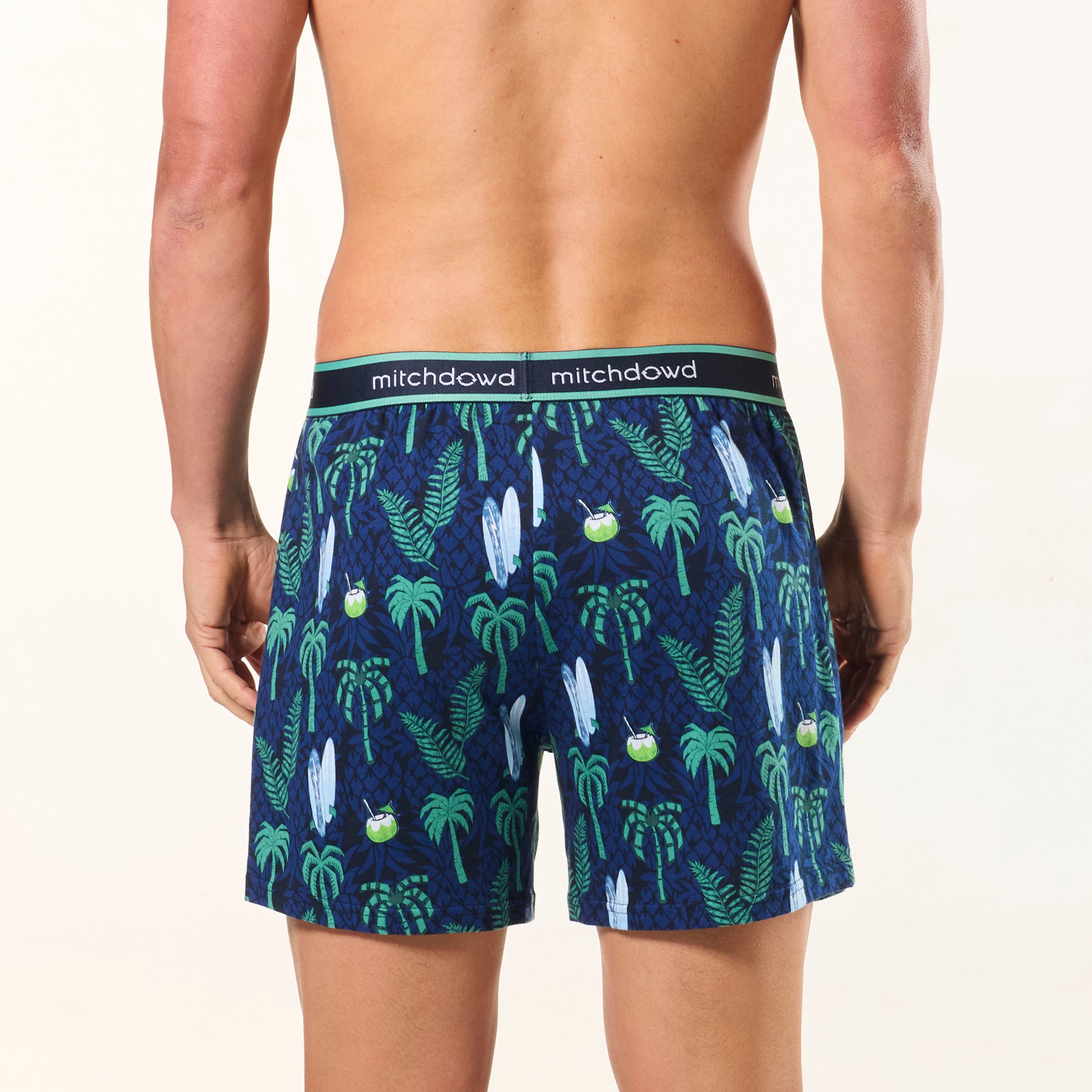 Men's Surfer Palms Cotton Loose Fit Knit Boxer Shorts - Navy - Image 3