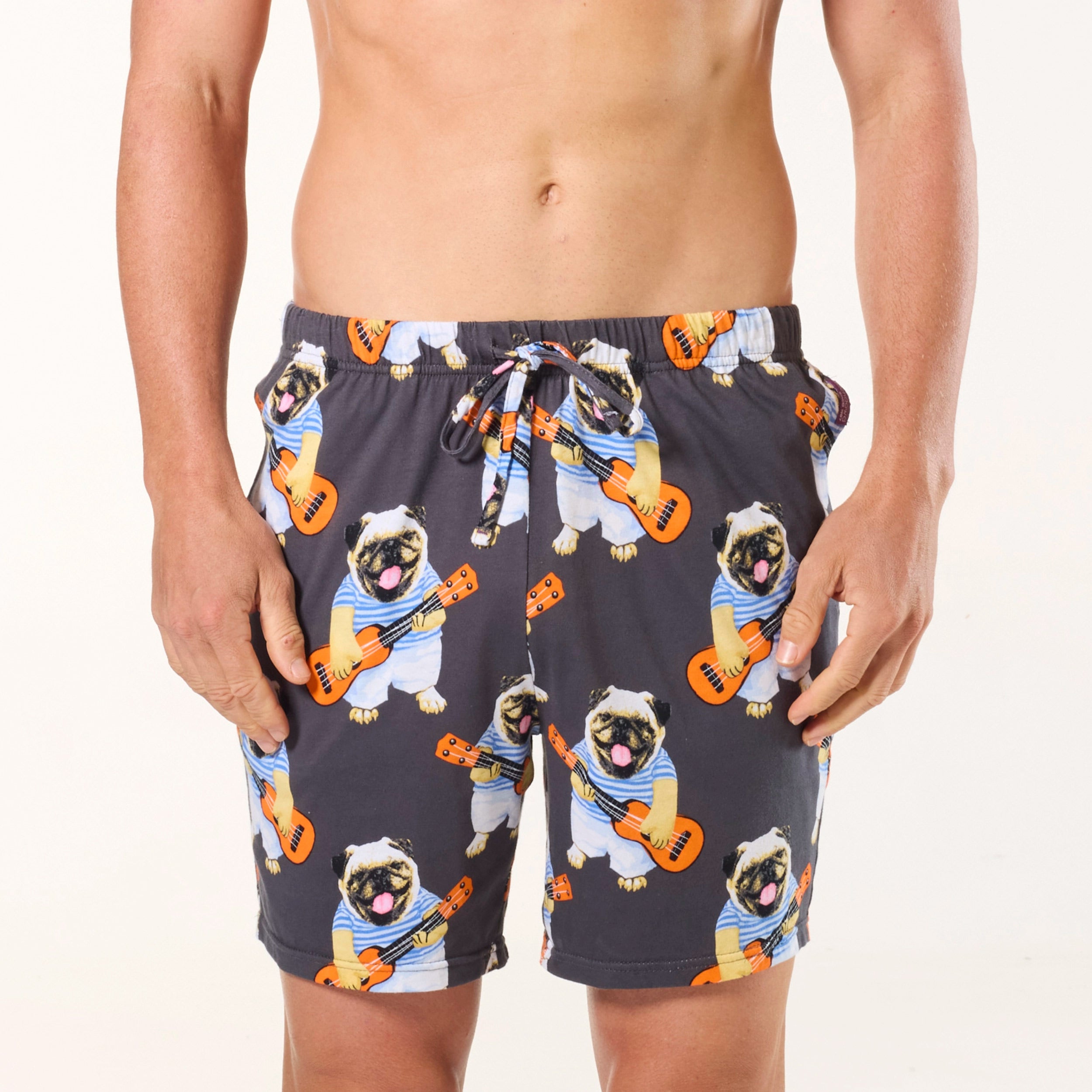 Men's Ukulele Pugs Cotton Knit Sleep Short - Charcoal - Image 1