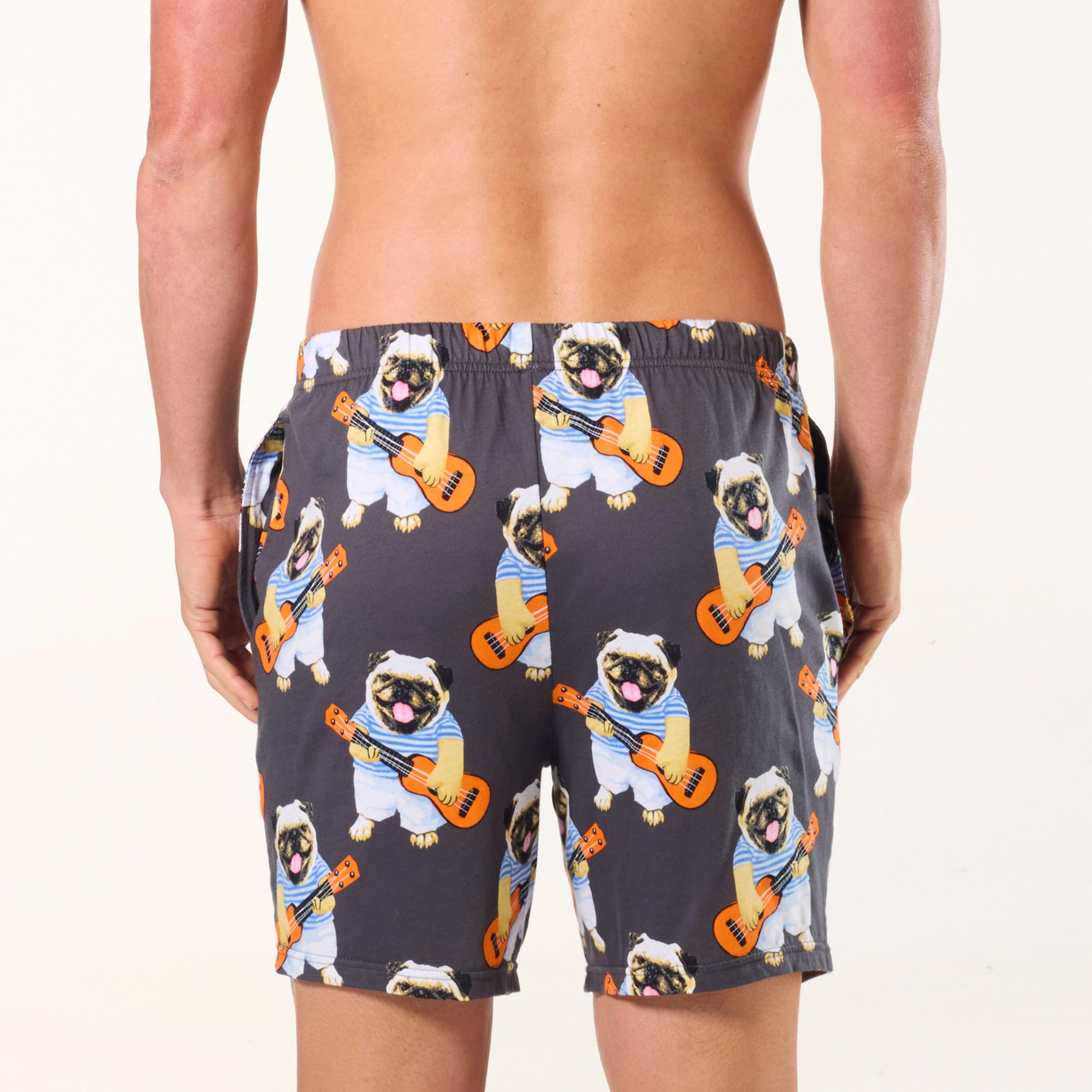 Men's Ukulele Pugs Cotton Knit Sleep Short - Charcoal - Image 3