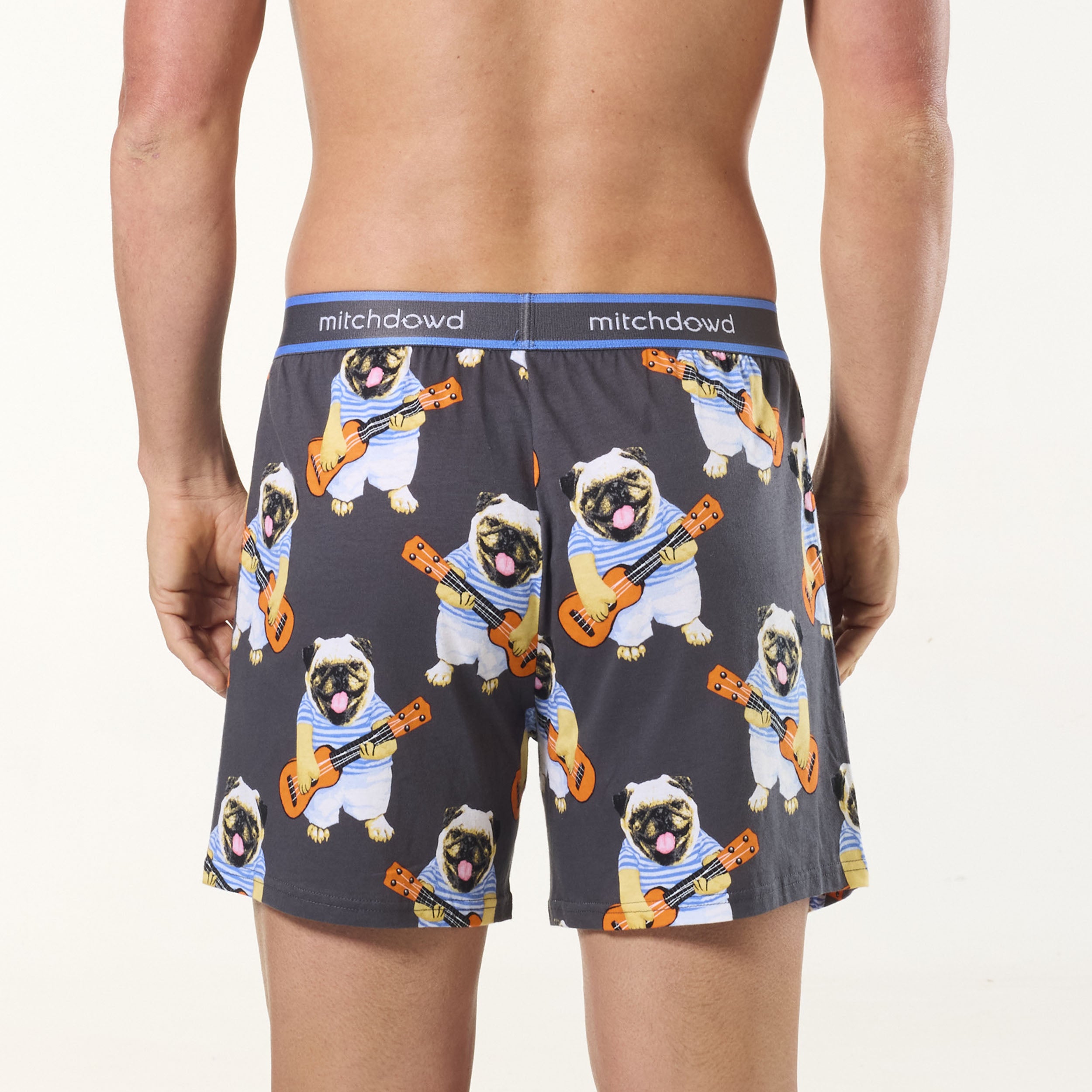 Men's Ukulele Pugs Cotton Loose Fit Knit Boxer Shorts - Charcoal - Image 3