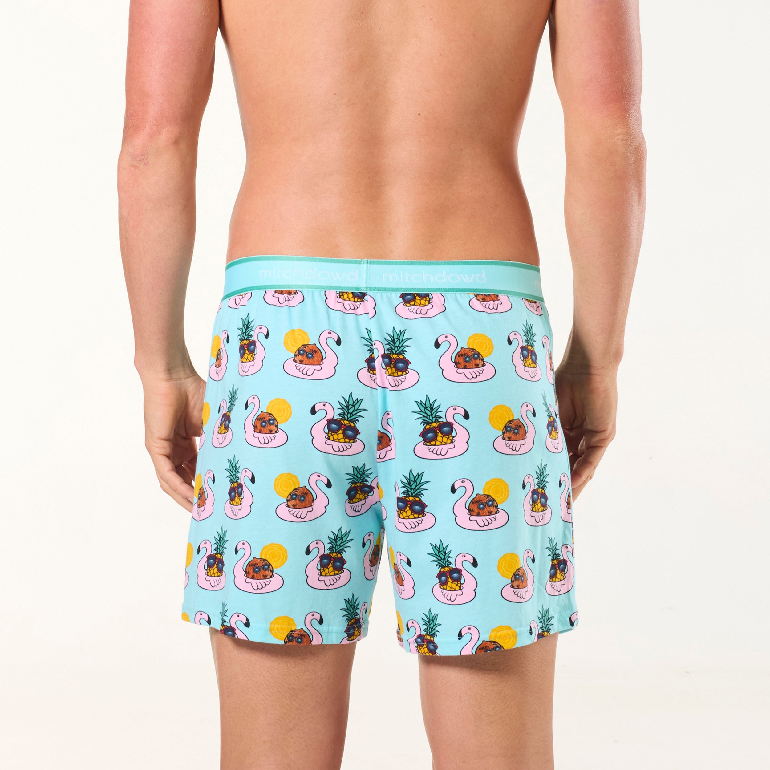 Men's Flamingo Colada Cotton Loose Fit Knit Boxer Shorts - Blue - Image 3