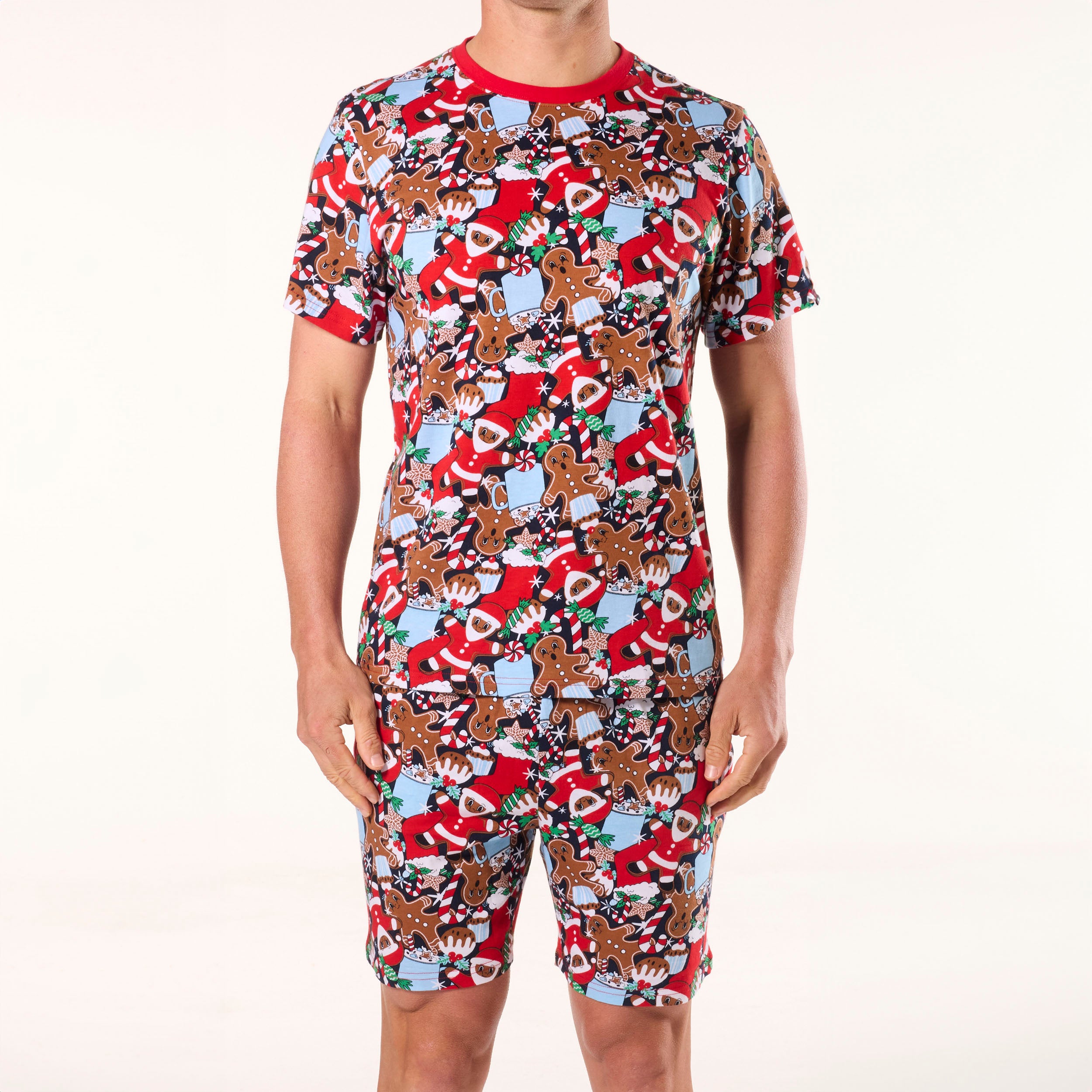 Men's Gingerbread Heaven Cotton Knit Pyjama Set - Red - Image 1