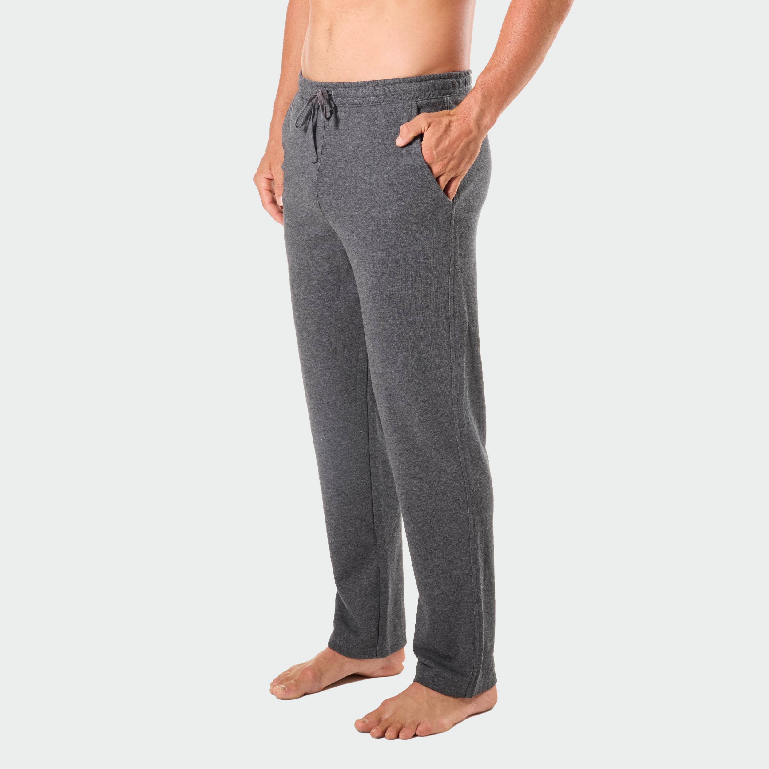 Mens Relaxed Cotton French Terry Sleep Pants - Charcoal Marle - Image 3