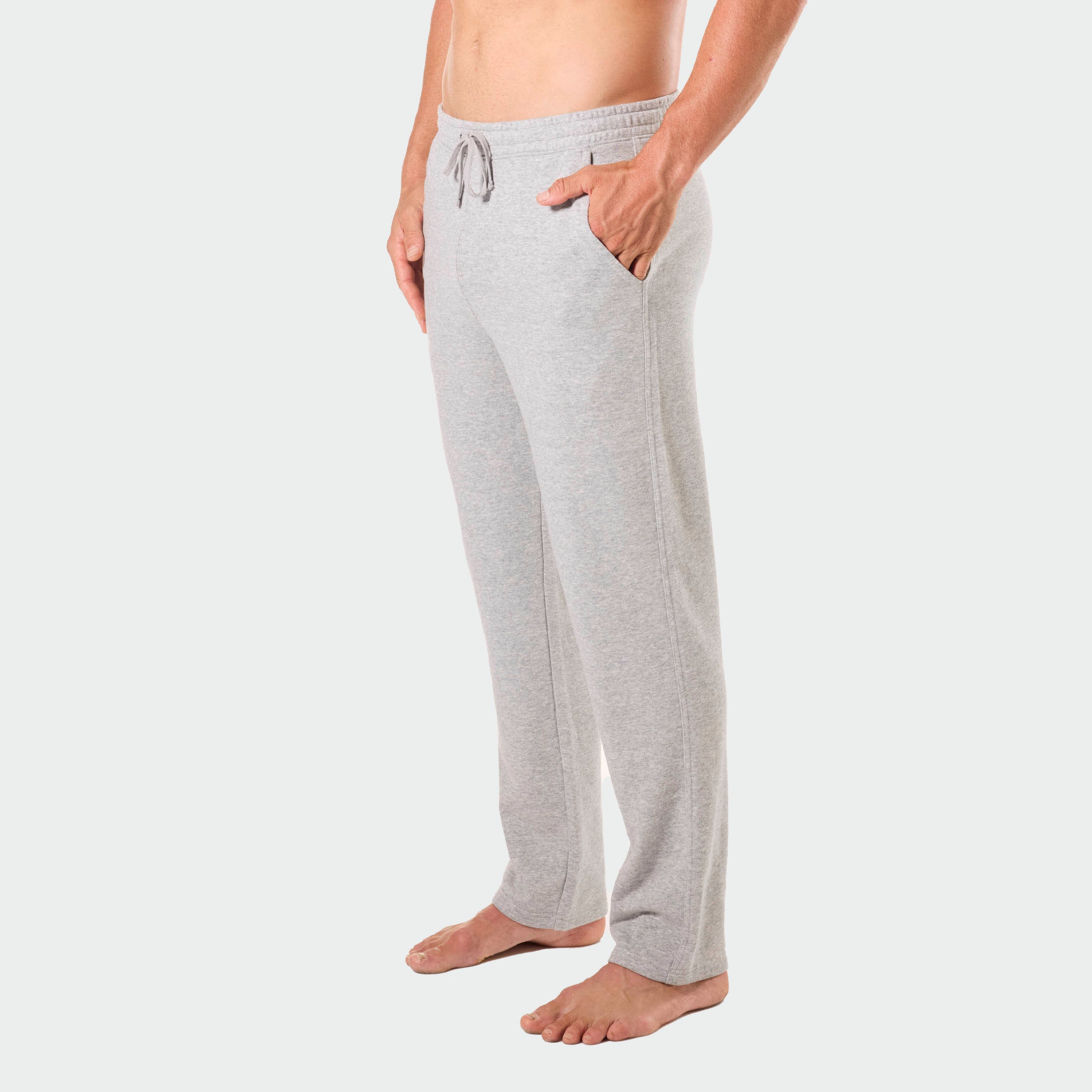 Mens Relaxed Cotton French Terry Sleep Pants - Grey Marle - Image 3