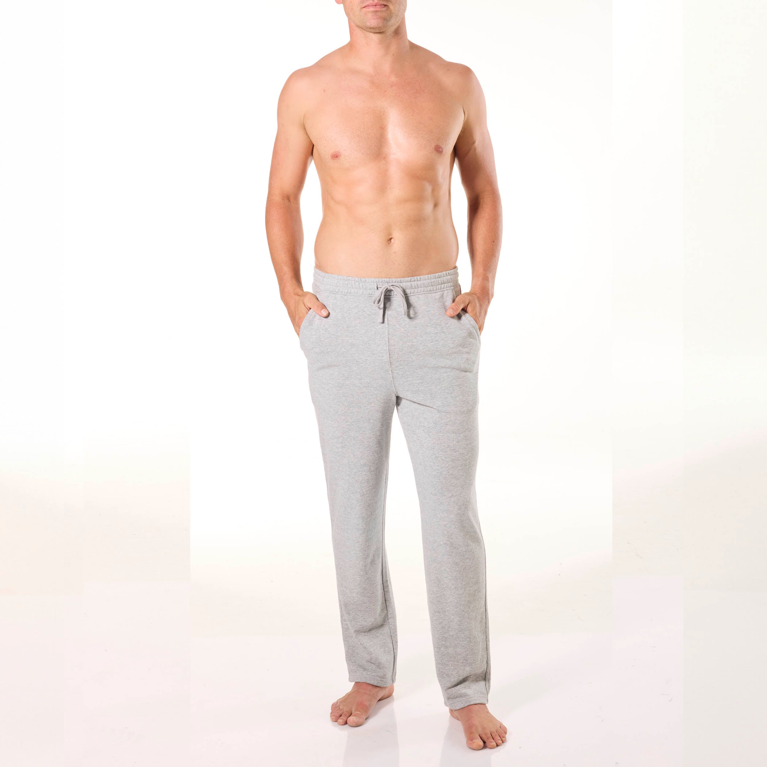 Mens Relaxed Cotton French Terry Sleep Pants - Grey Marle - Image 5