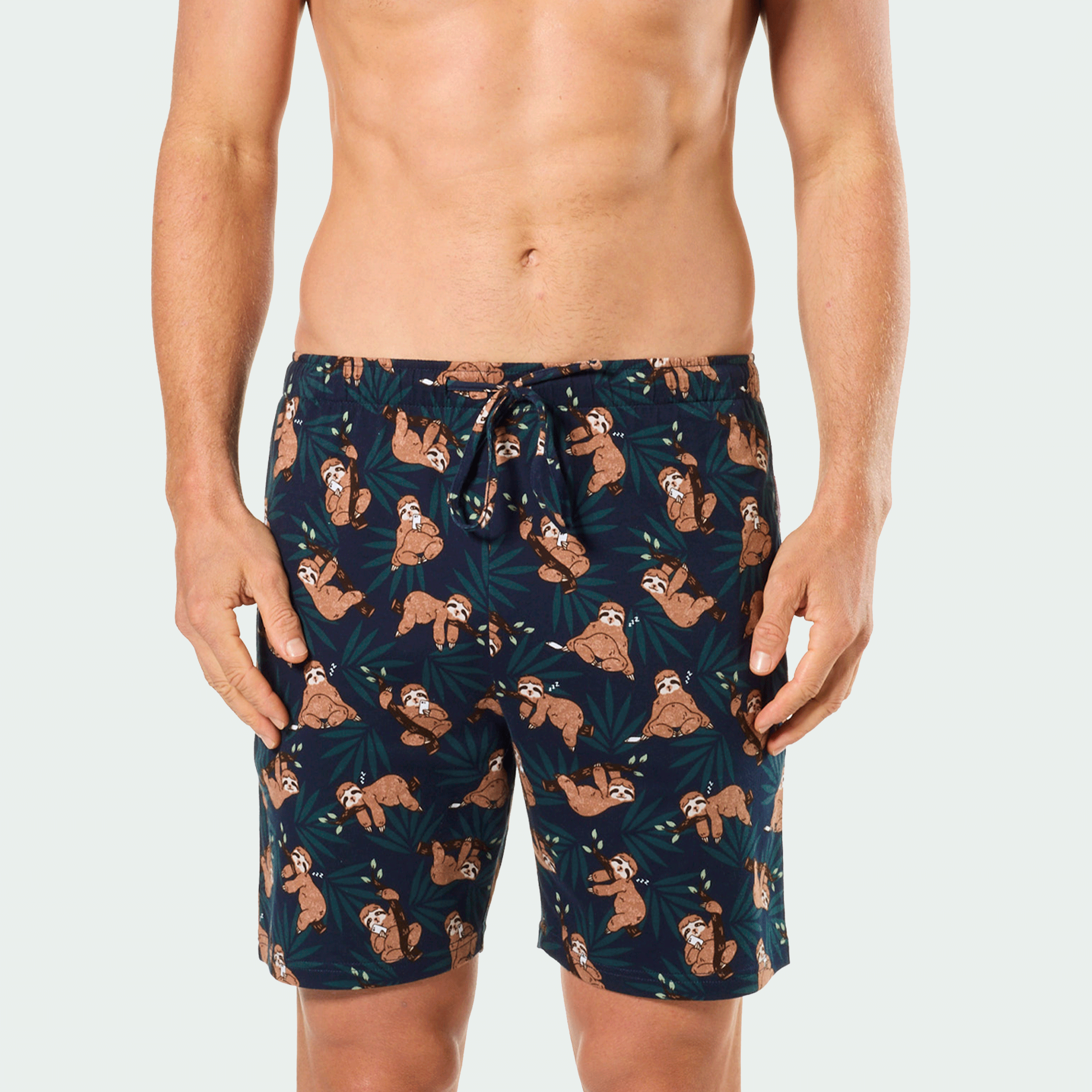 Mitch Dowd Men’s Loose Knit Cotton Sleep Shorts in Sloth Print