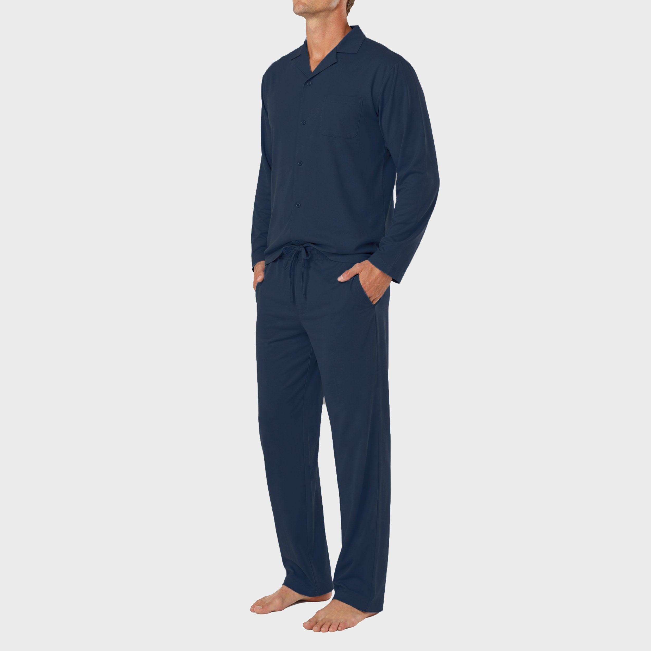 Mens Cotton Jersey Pyjama Set - Navy