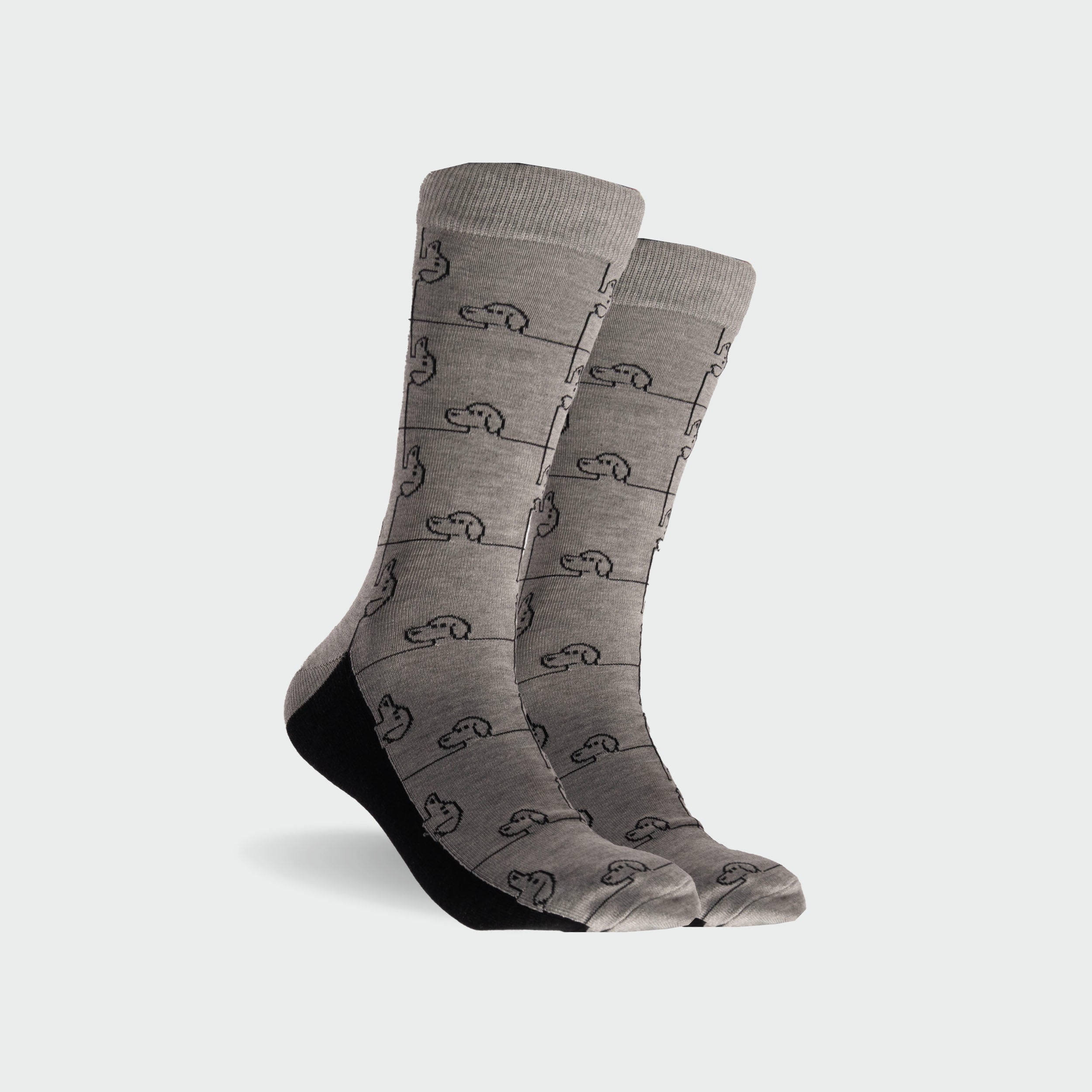 Men's Dog Check Bamboo Crew Socks - Grey Marle - Image 1