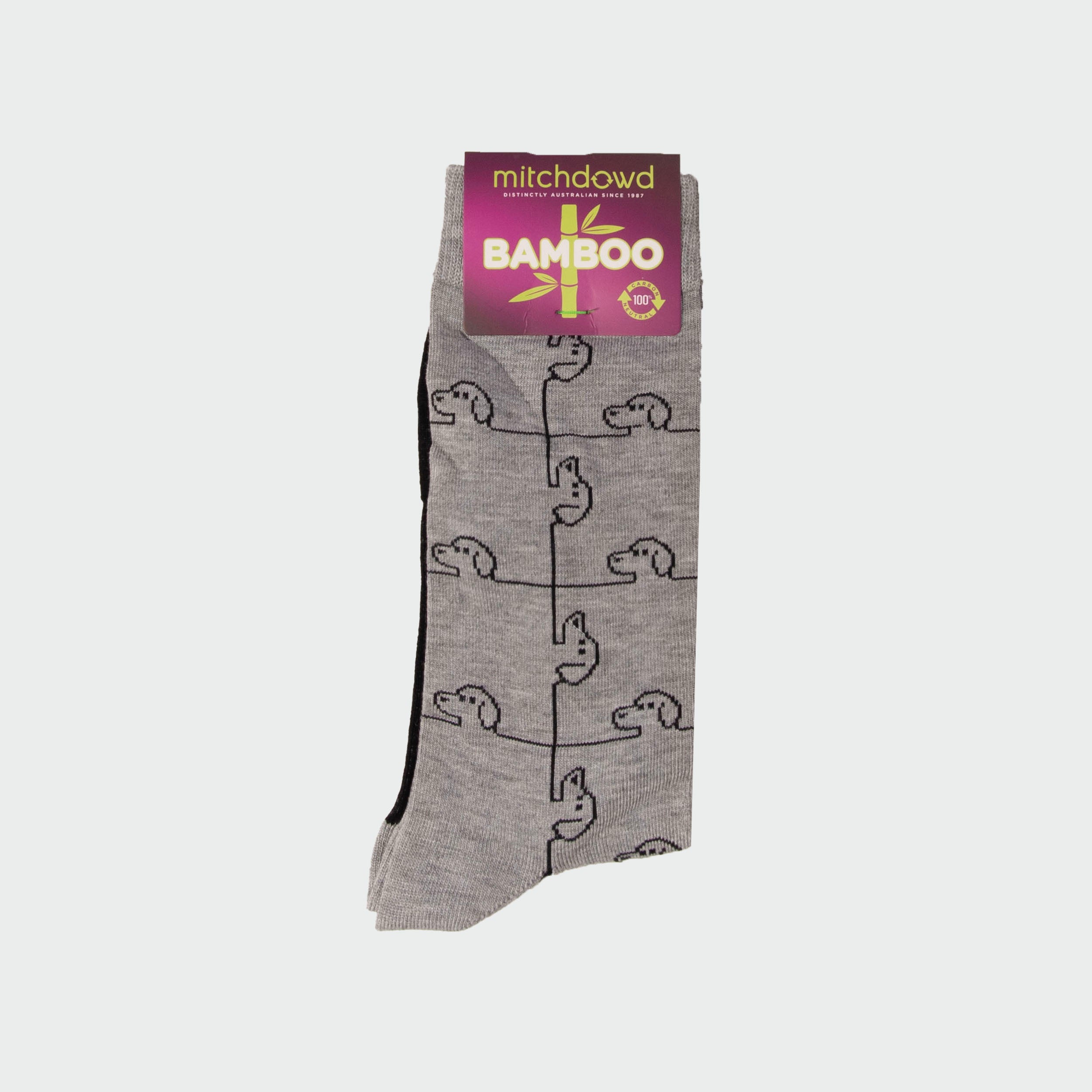 Men's Dog Check Bamboo Crew Socks - Grey Marle - Image 2