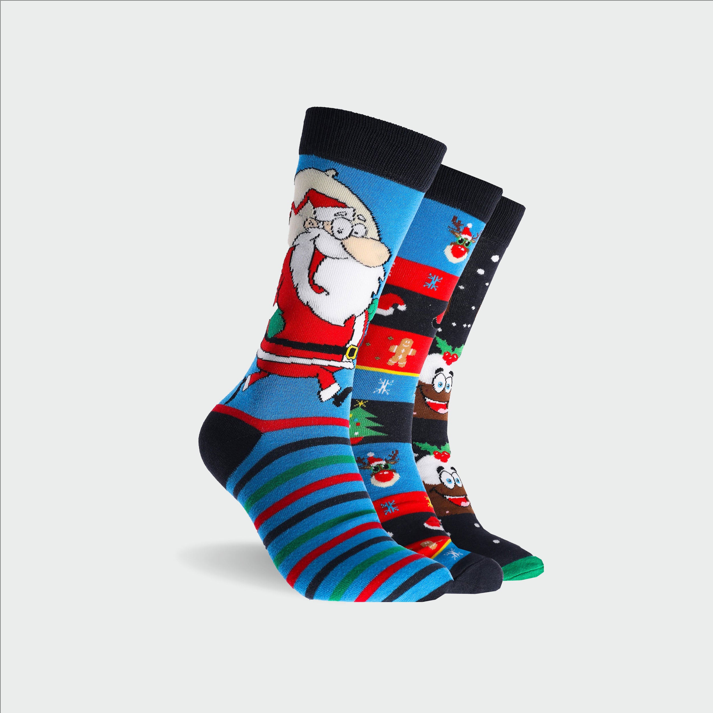 Men's Ugly Christmas Cotton Crew Socks 3 Pack - Blue & Red - Image 2