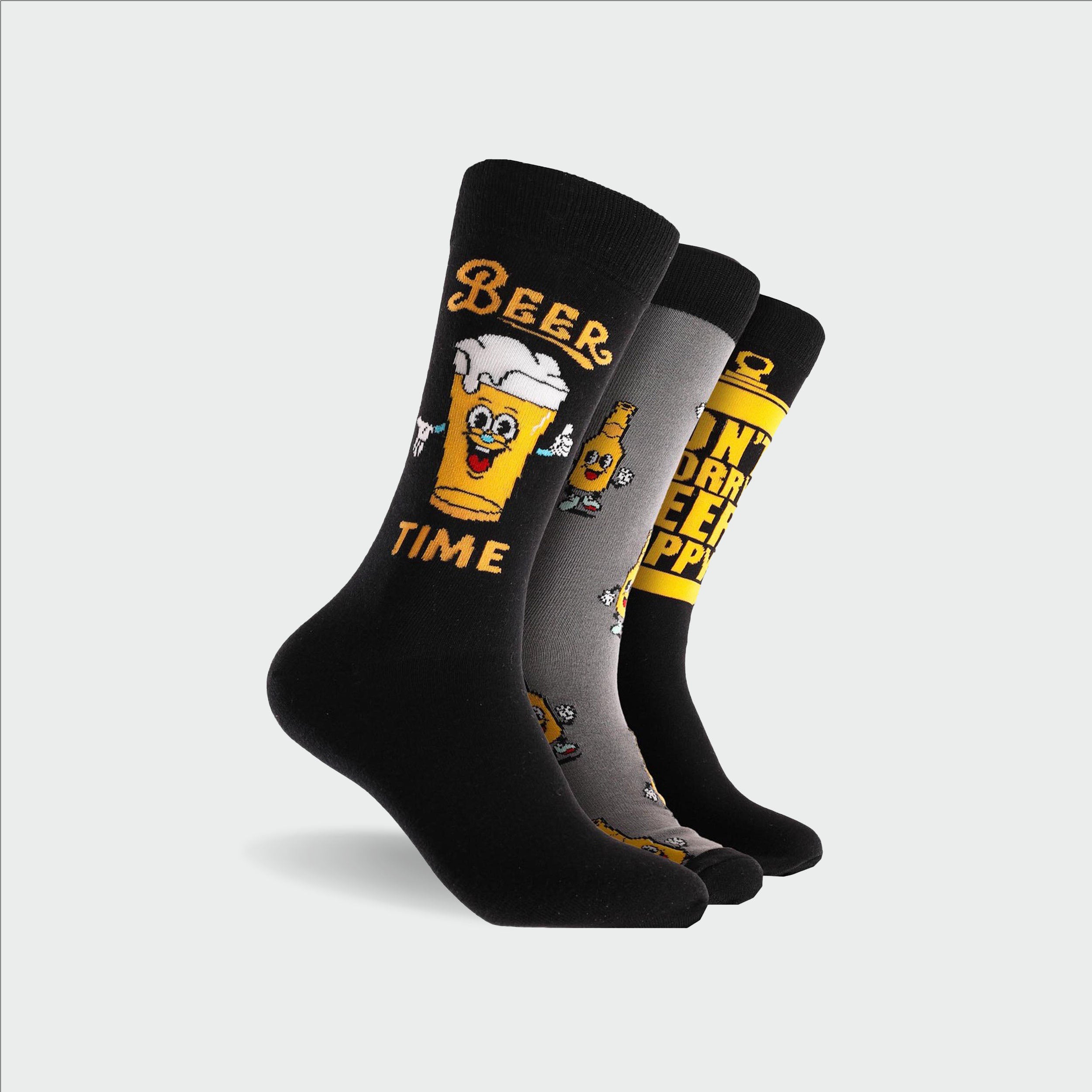 Men's Beer Happy Cotton Crew Socks 3 Pack Gift Box - Gold - Image 2