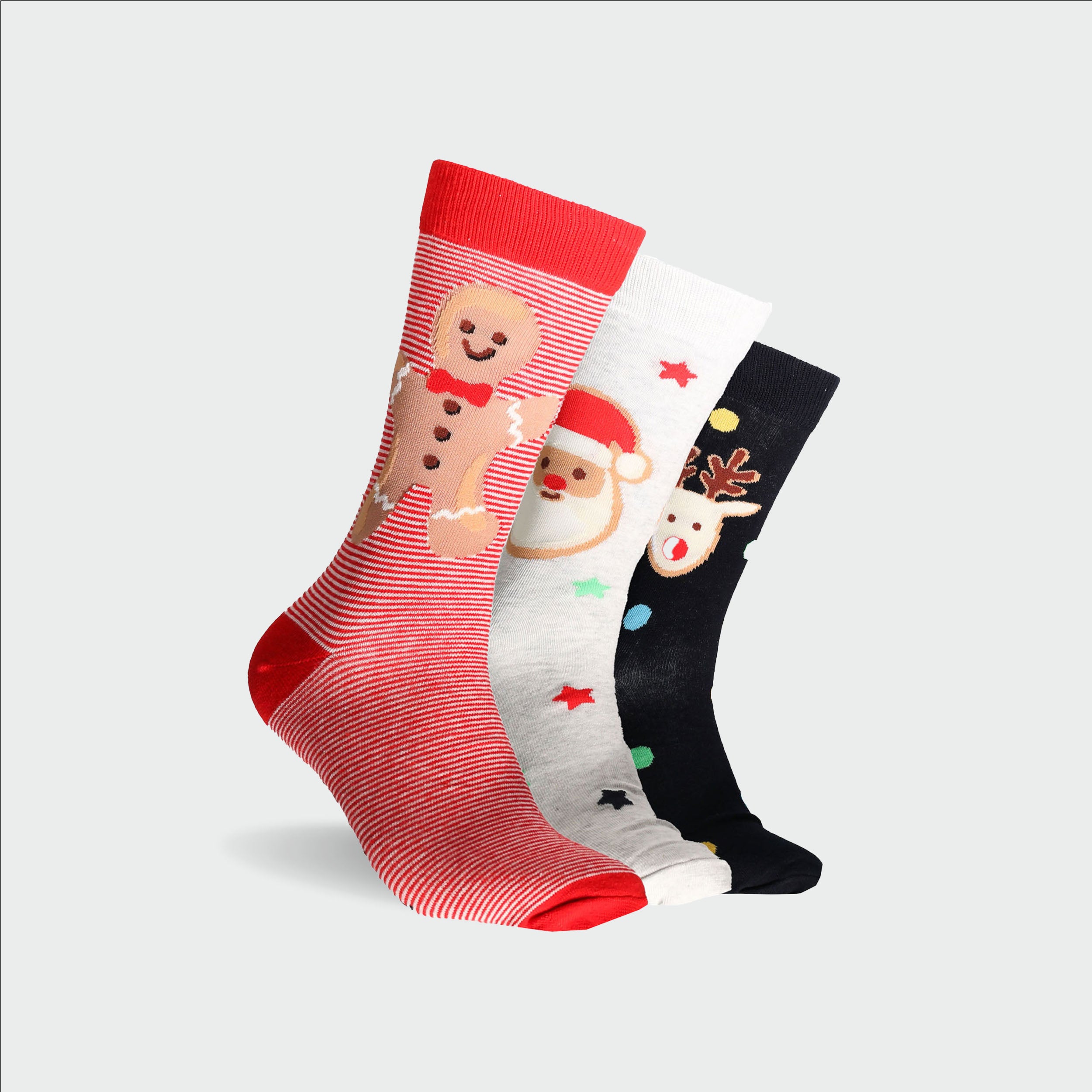 Men's Gingerbread Season Cotton Crew Socks 3 Pack - Red, White & Black - Image 2