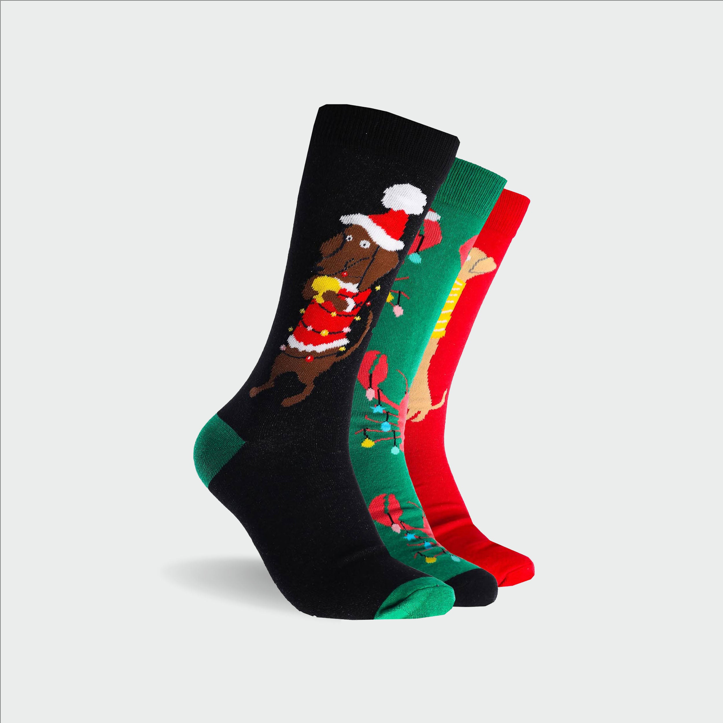 Men's 'Tis The Festive Season Cotton Crew Socks 3 Pack - Red, Green & Black - Image 2