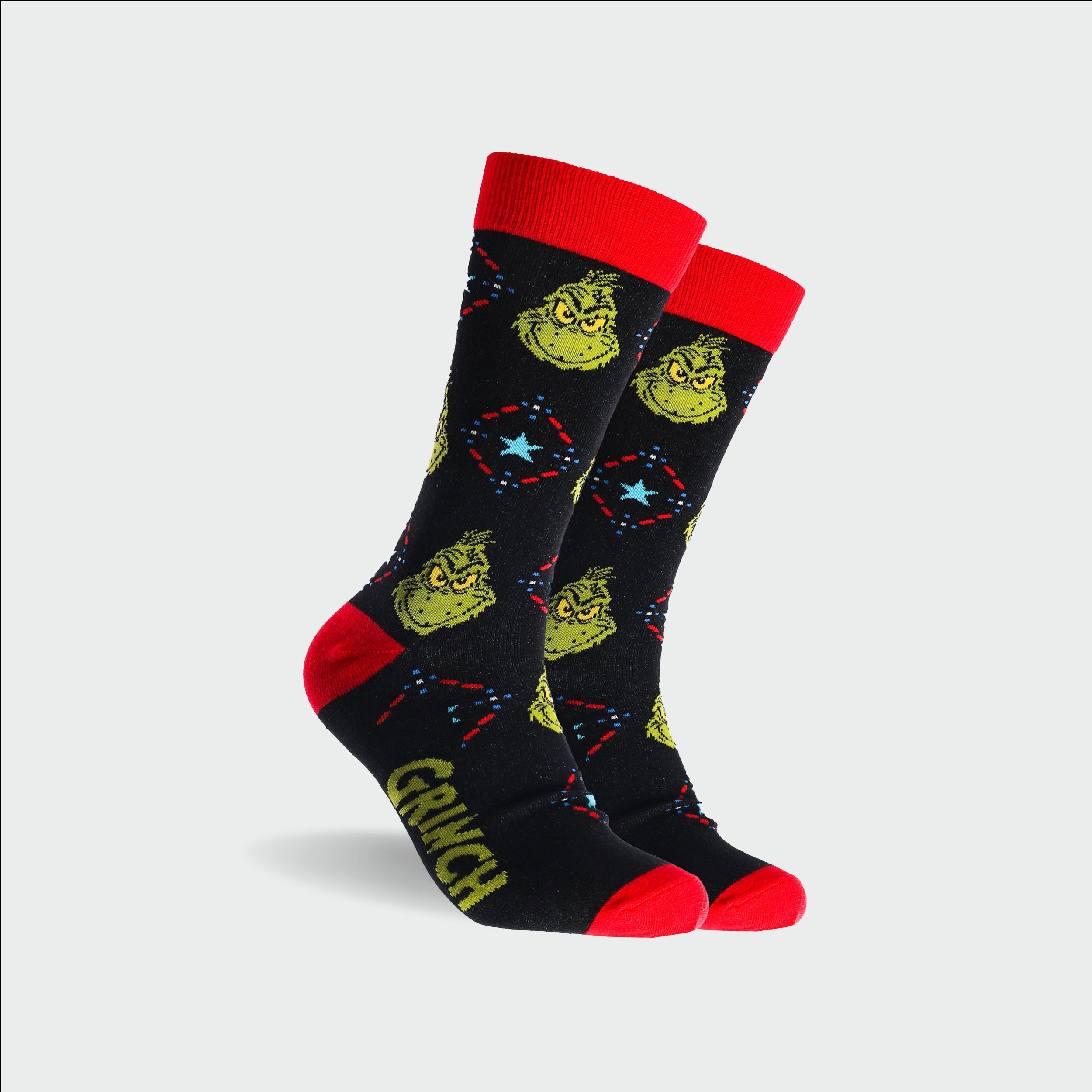 Men's Grinch Faces Cotton Crew Socks - Black - Image 1