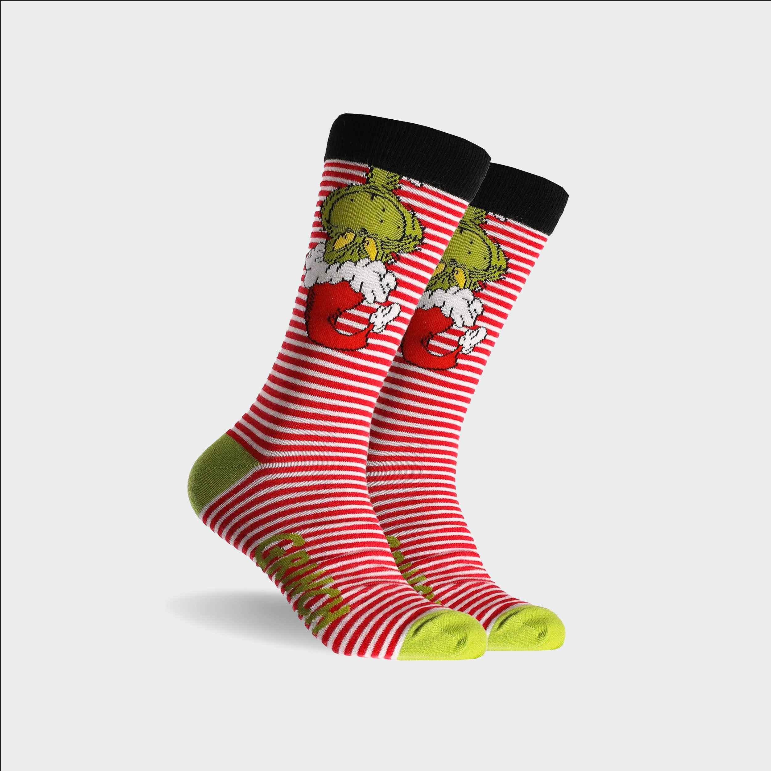 Men's Grinch Stripe Cotton Crew Socks - Red - Image 1