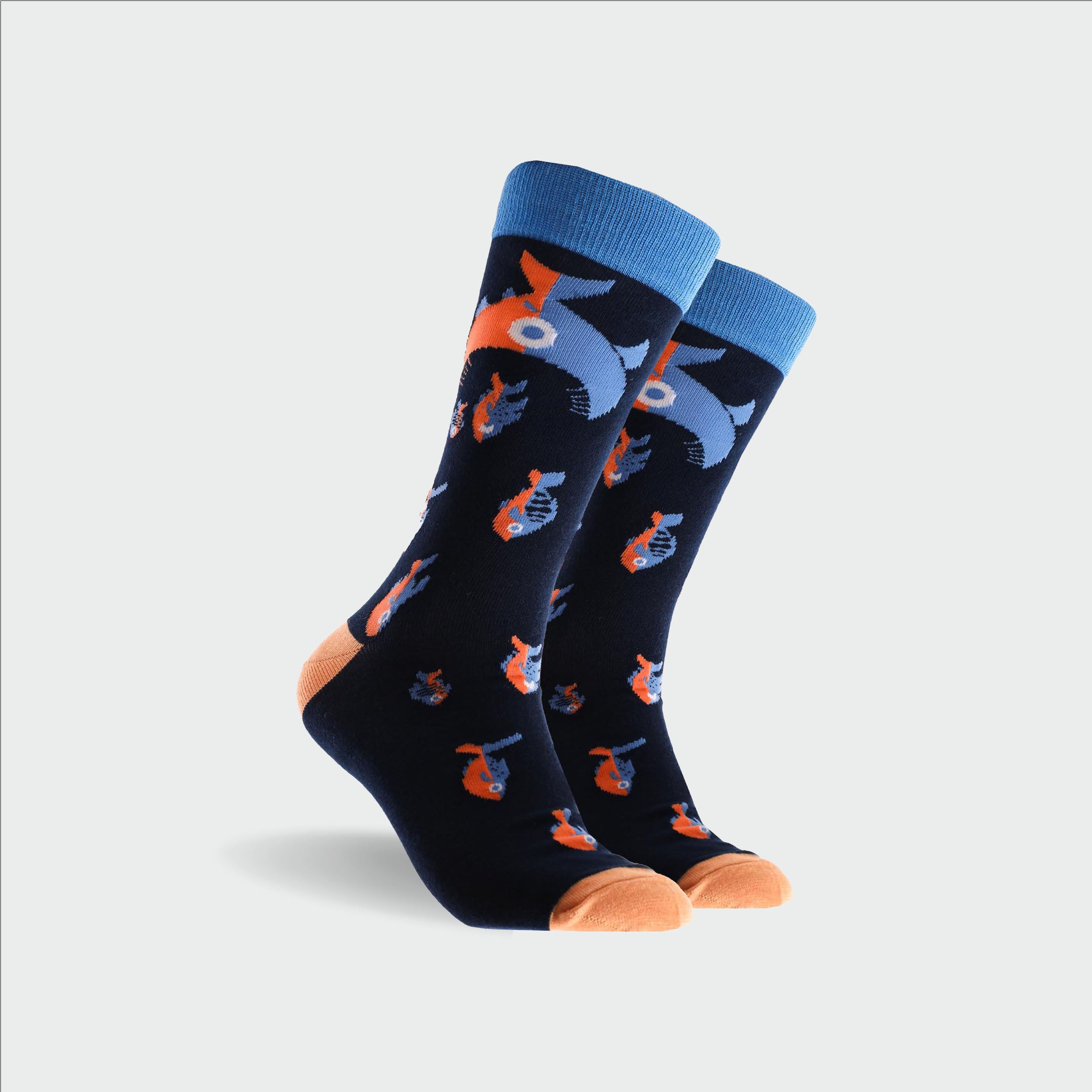 Men's Fishes Bamboo Crew Socks - Navy - Image 1