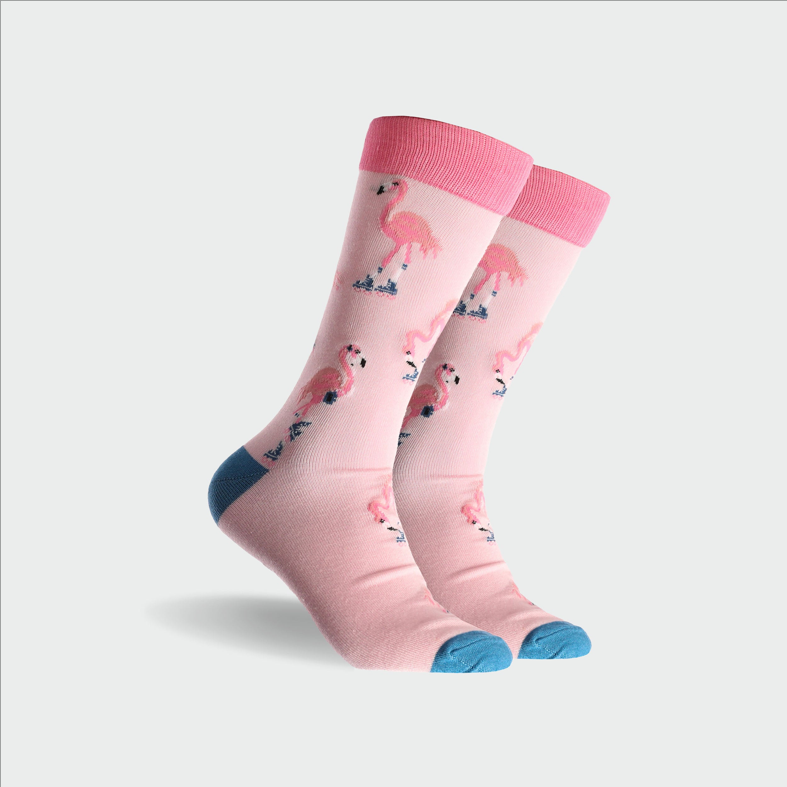 Men's Rolling Flamingos Cotton Crew Socks - Pink - Image 1