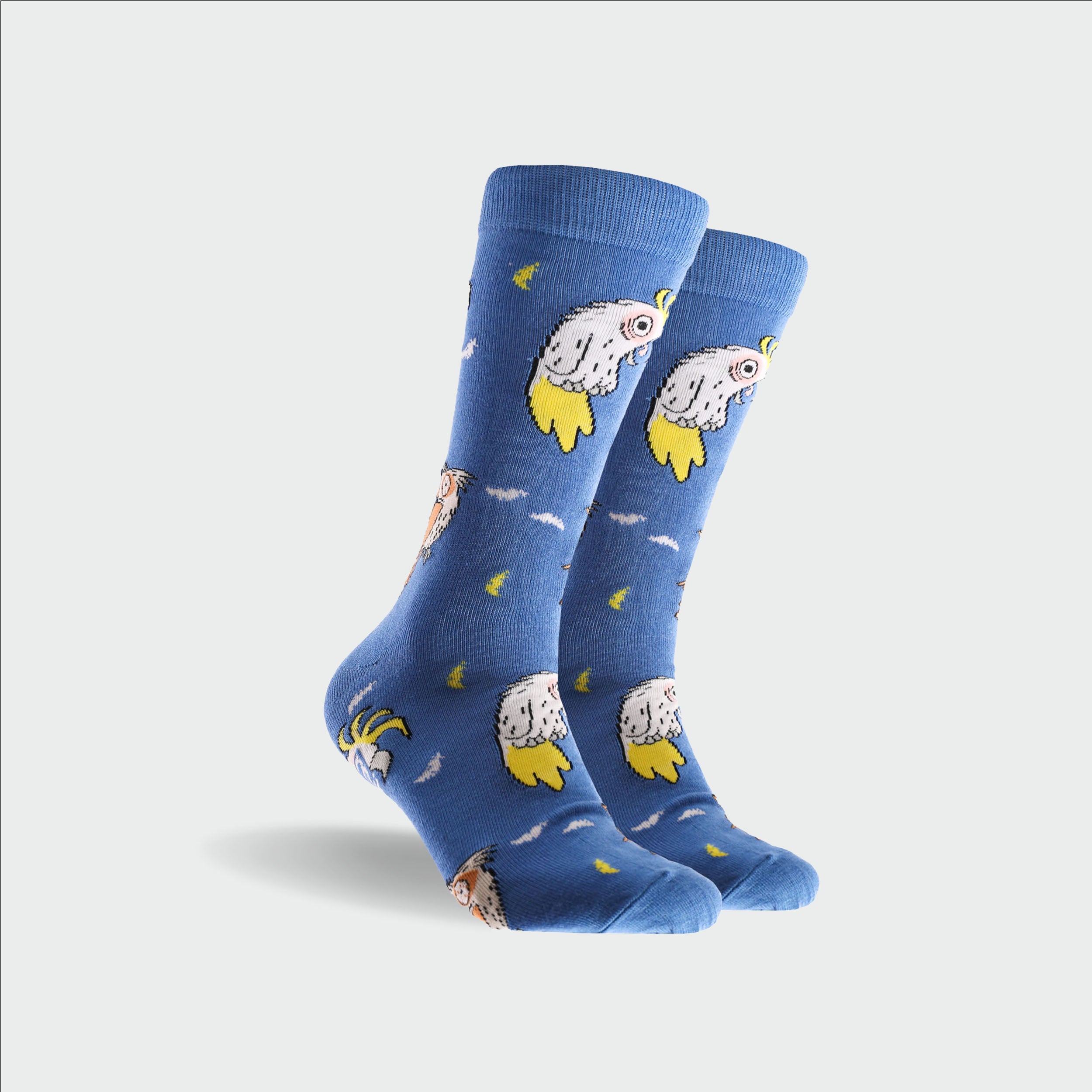 Men's Kooky Birds Cotton Crew Socks - Blue - Image 1