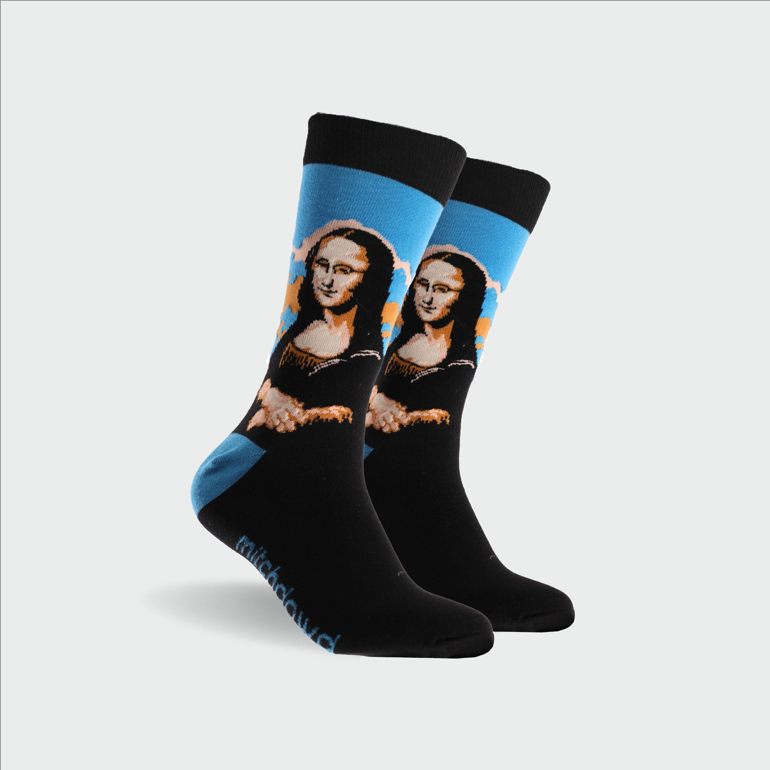 Men's Mona Lisa Art Series Cotton Crew Sock - Blue & Black - Image 1