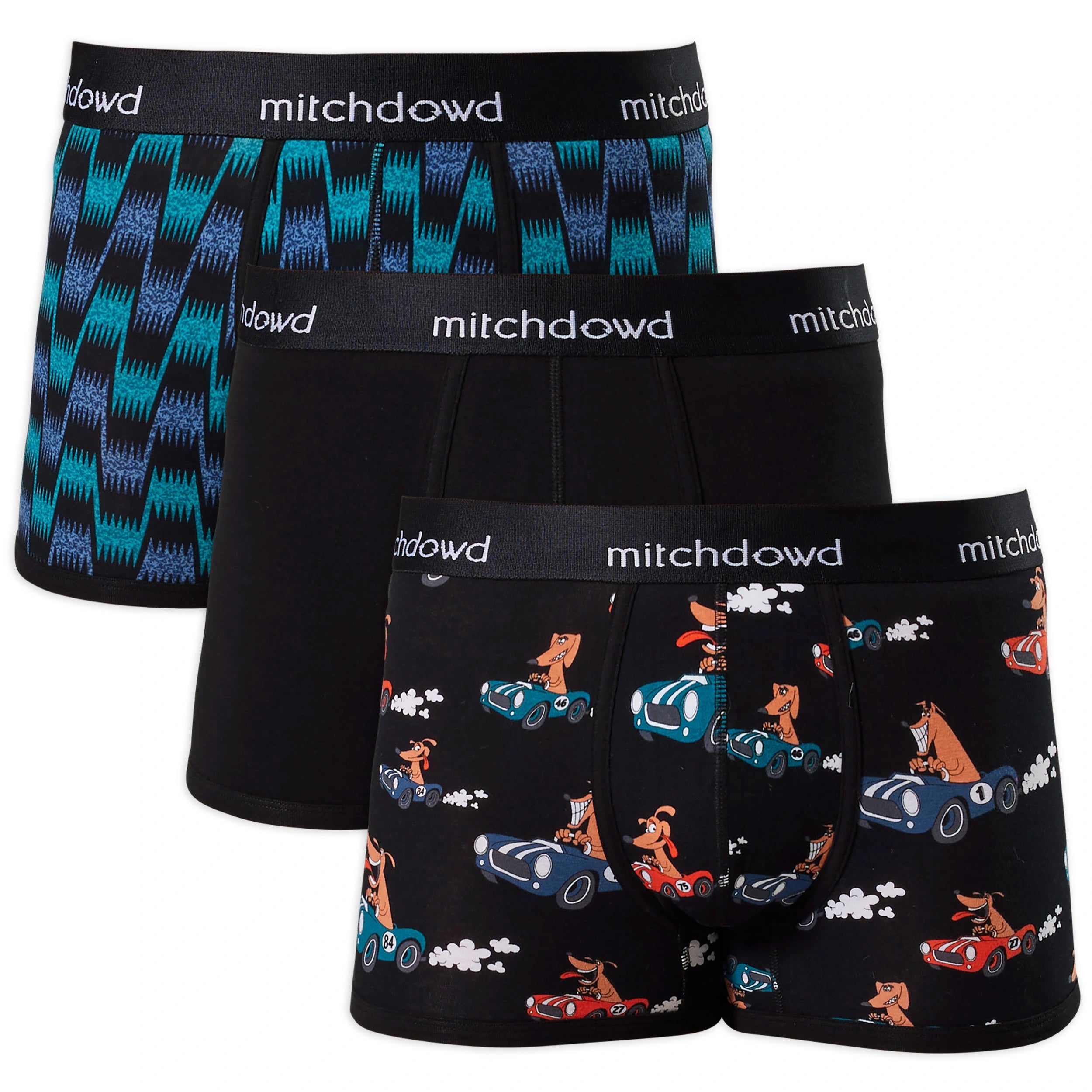 Men's Speedy Dogs Cotton Mid-Fit Trunk 3 Pack Model Image 1