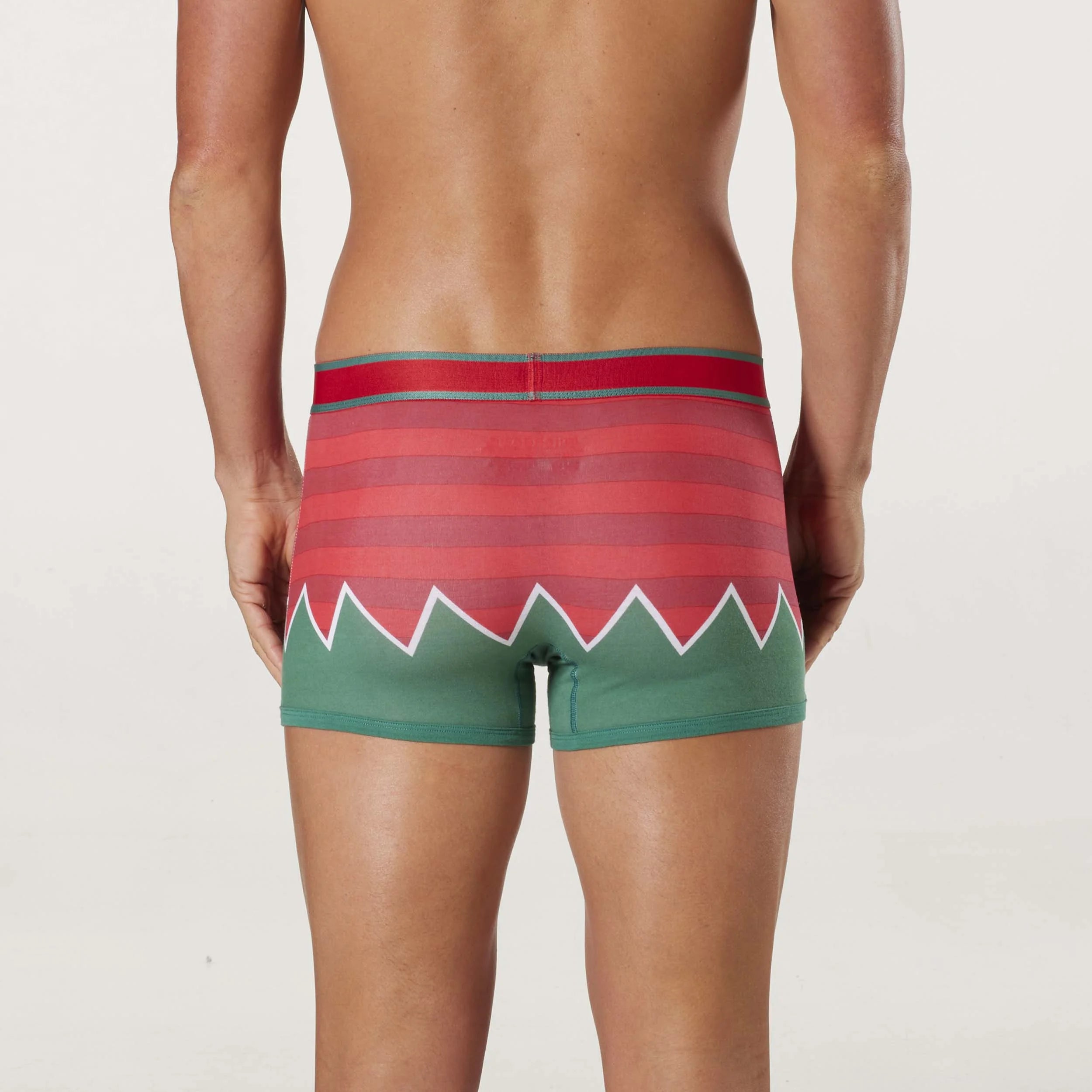 Men's Christmas Elf Cotton Trunk with Elf Hat - Red & Green - Image 5