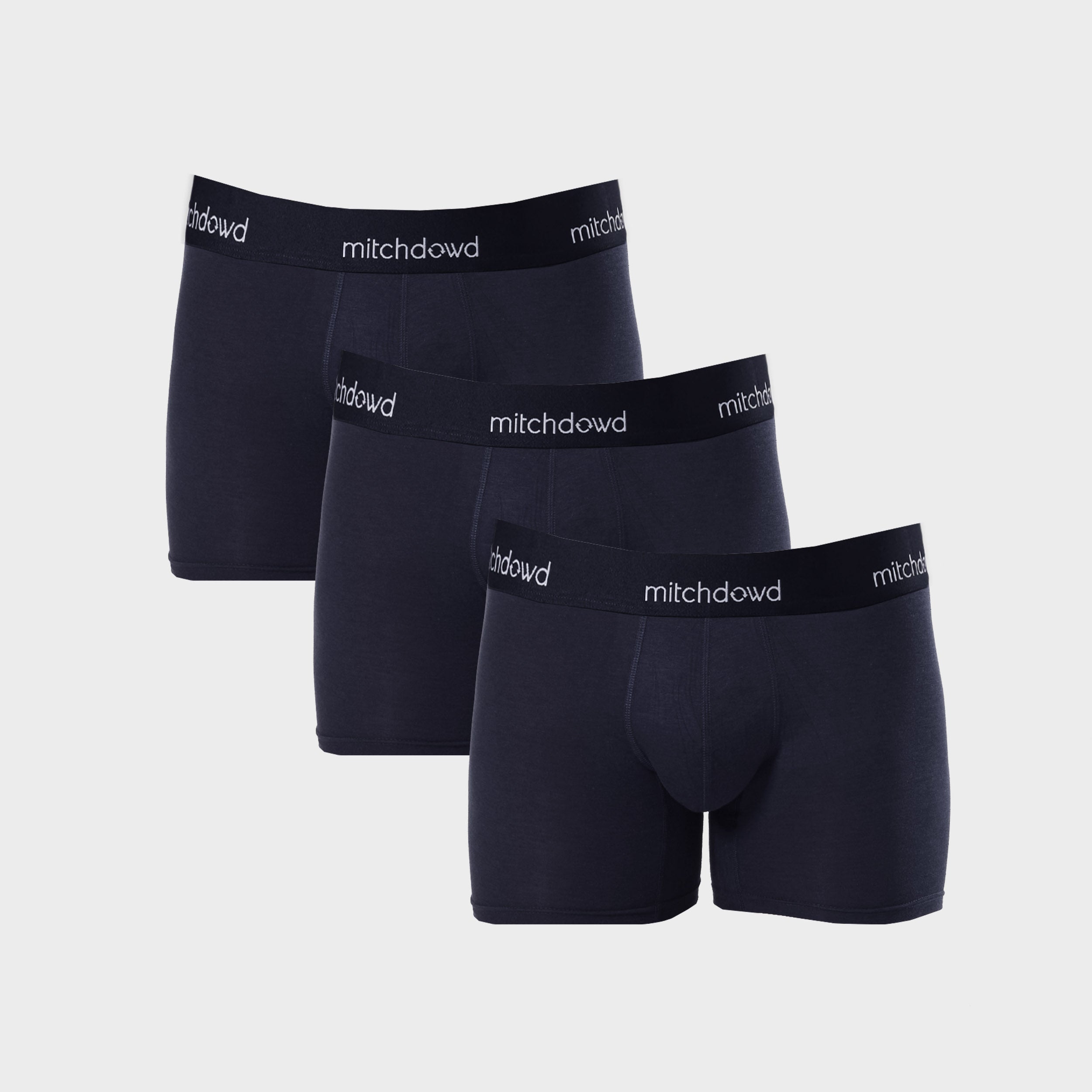 Mens Stretch Cotton Comfort Long Leg Trunks 3 Pack - Navy