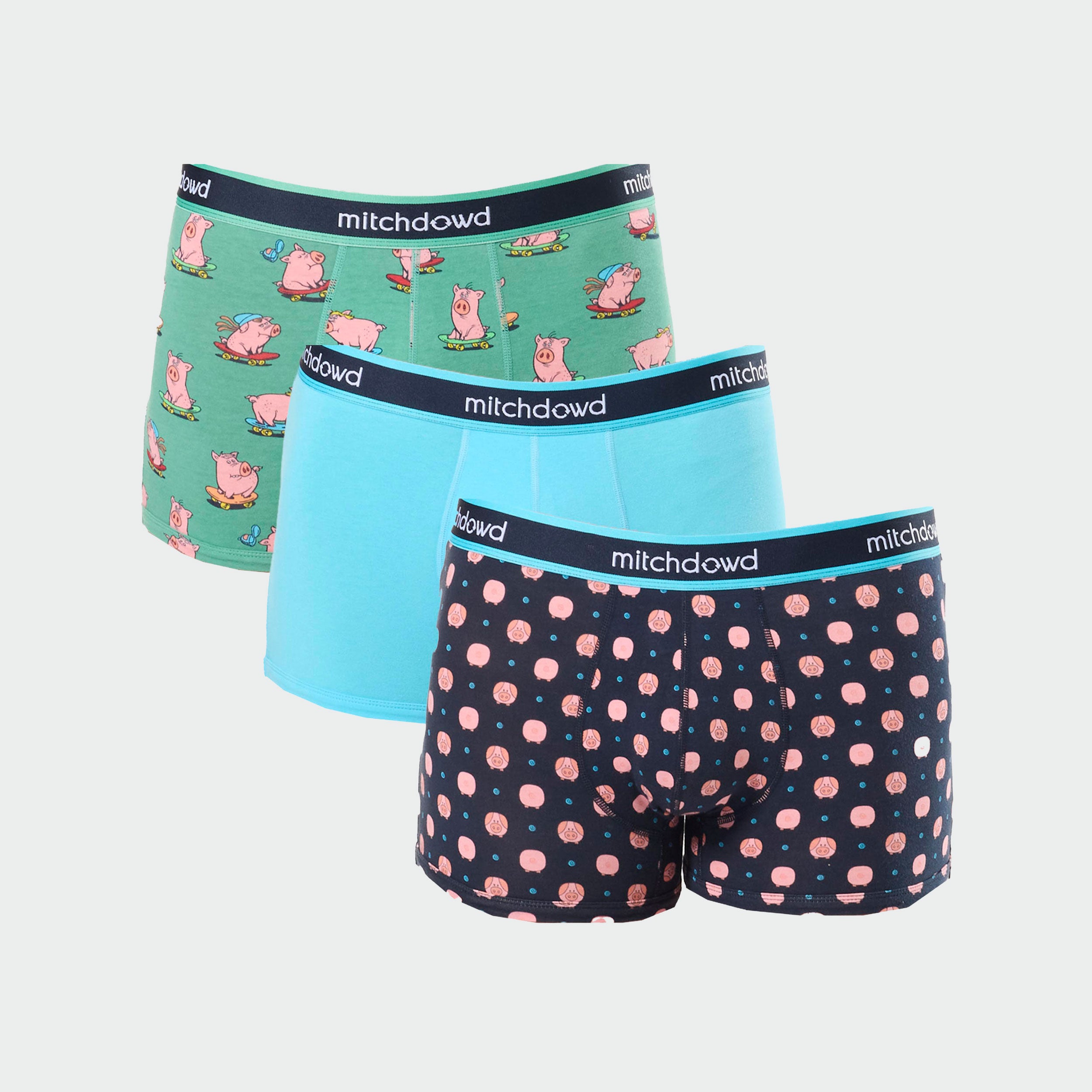 Men's Skater Pigs Cotton Trunk 3 Pack - Blues - Image 1