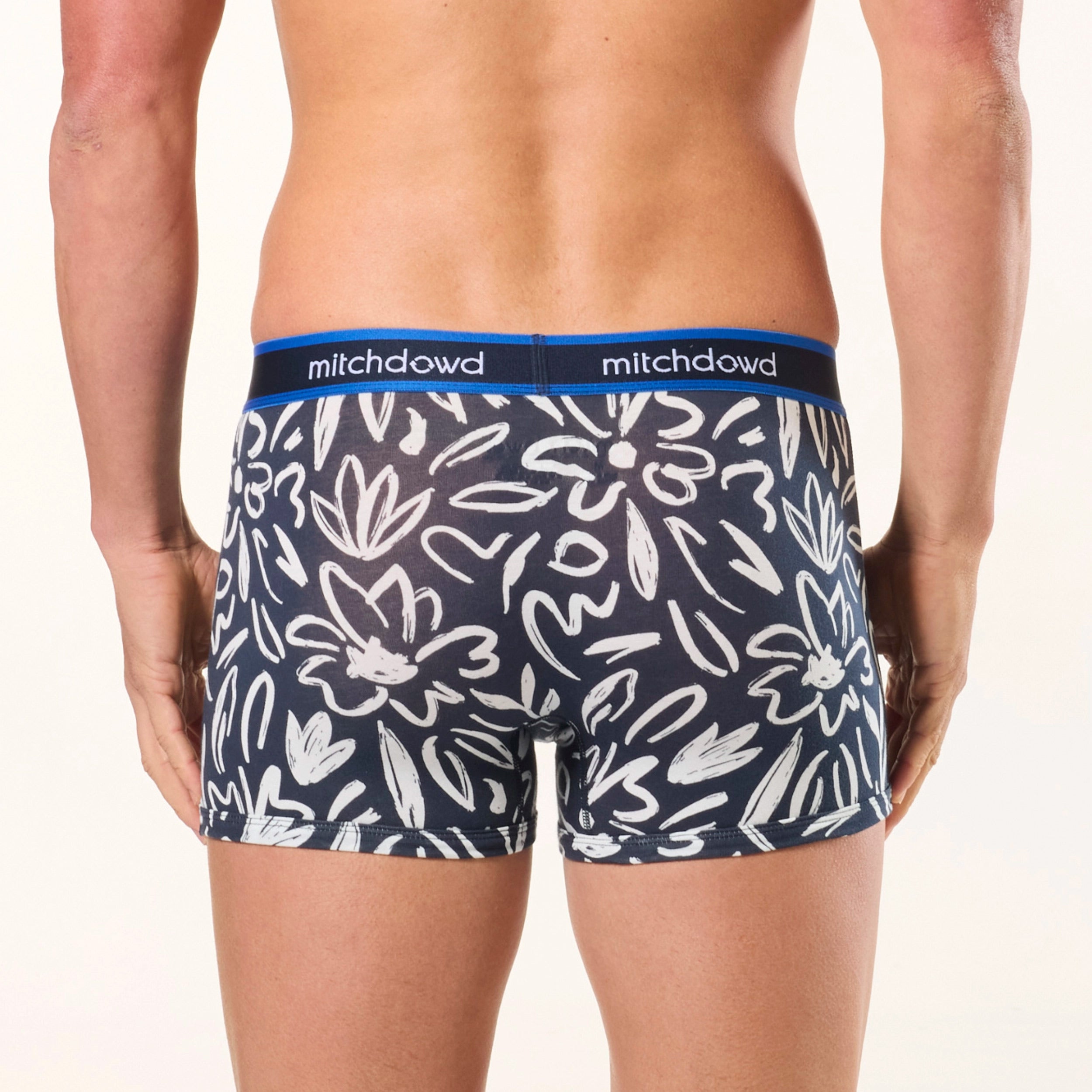 Men's Painted Flowers Cotton Trunk - Navy - Image 3