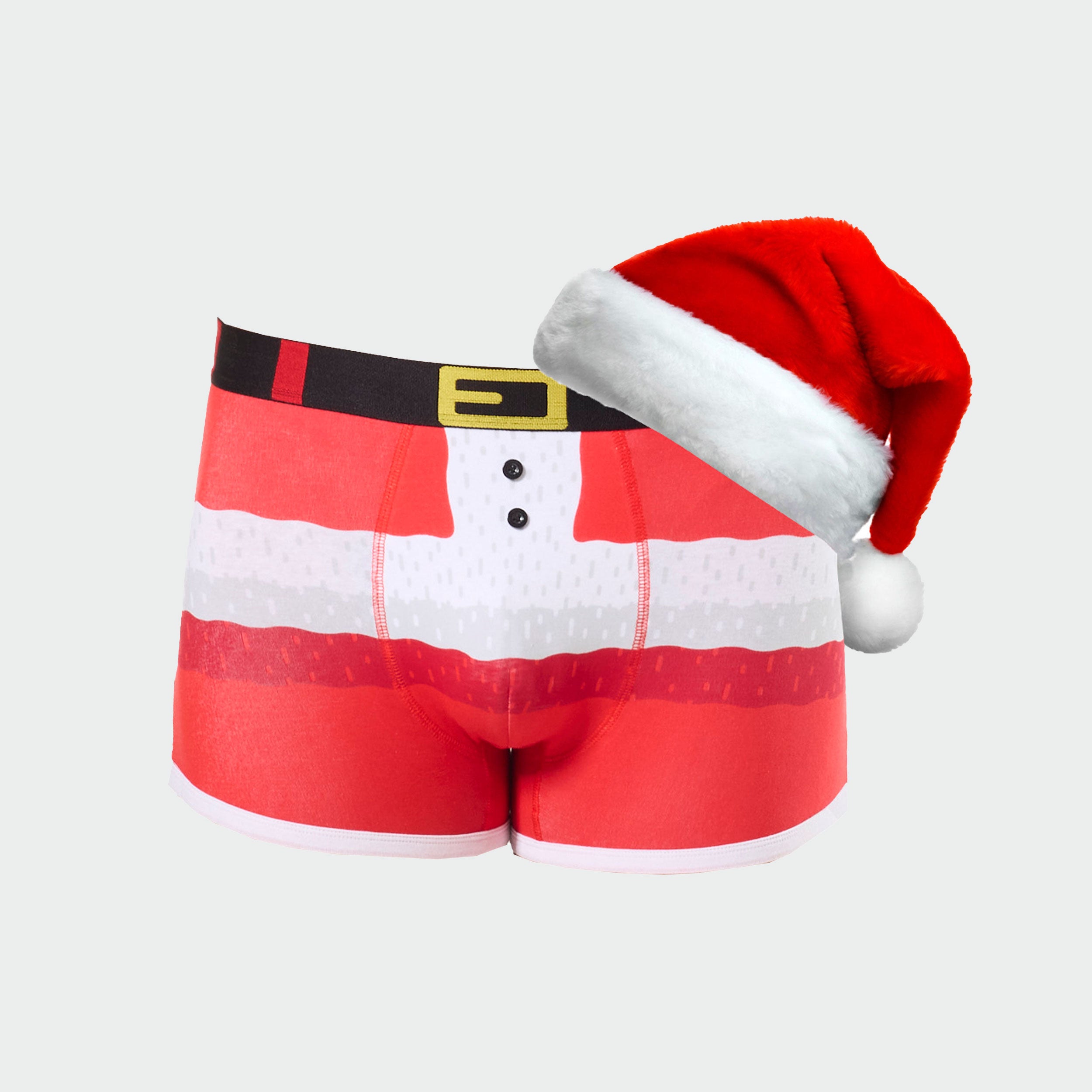 Men's Santa Pants Cotton Trunks with Santa Hat - Red - Image 1