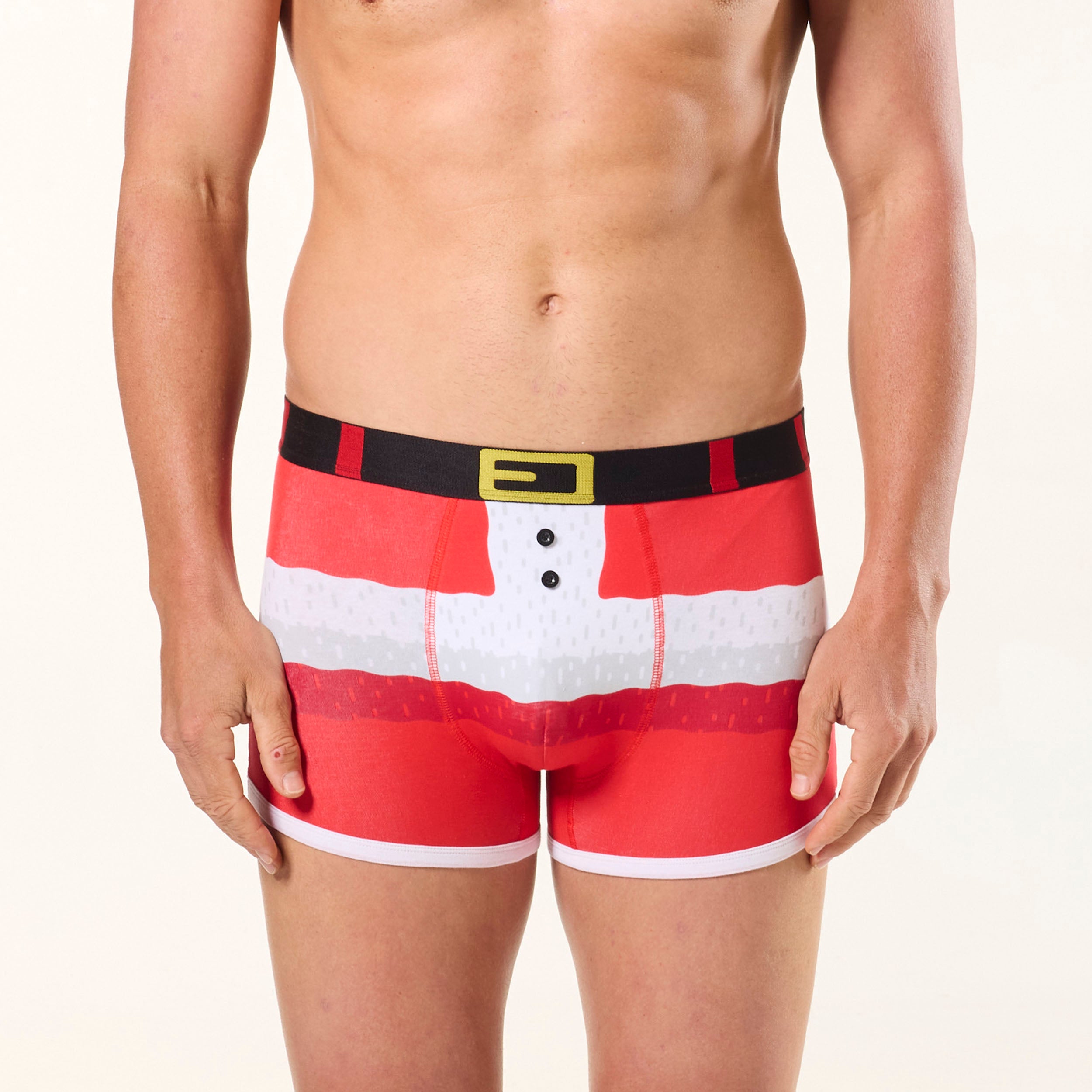 Men's Santa Pants Cotton Trunks with Santa Hat - Red - Image 2