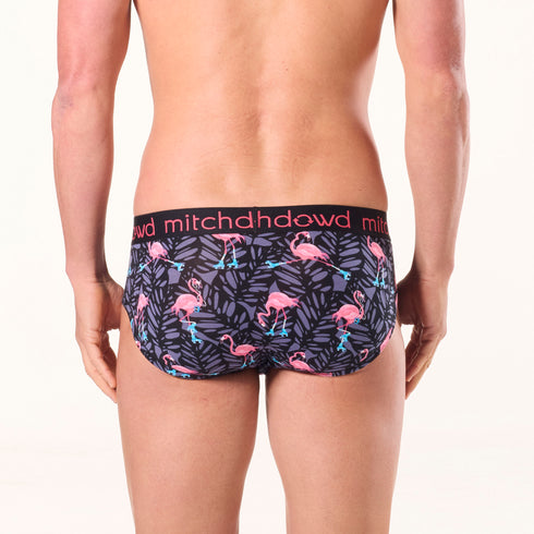 Men's Rolling Flamingos Bamboo Briefs - Black