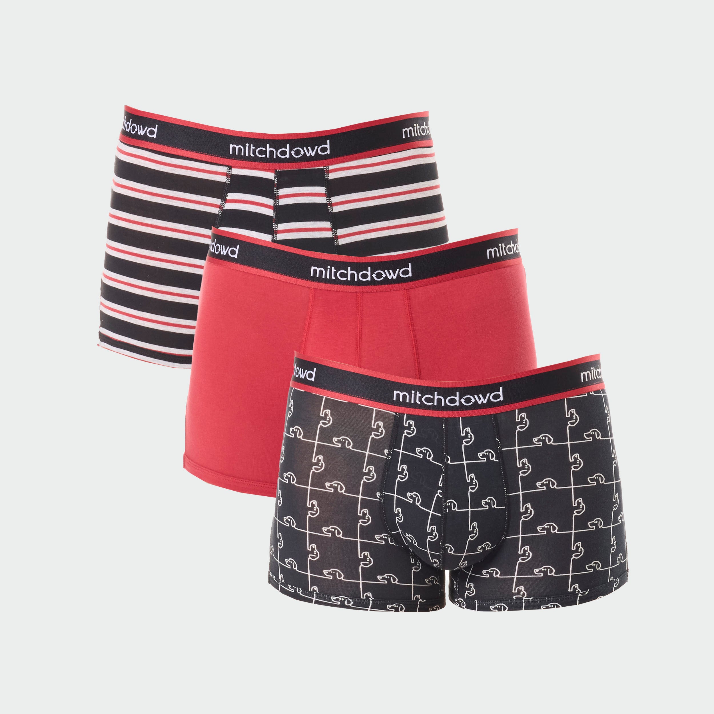 Men's Dog Cotton Trunk 3 Pack - Red - Image 1