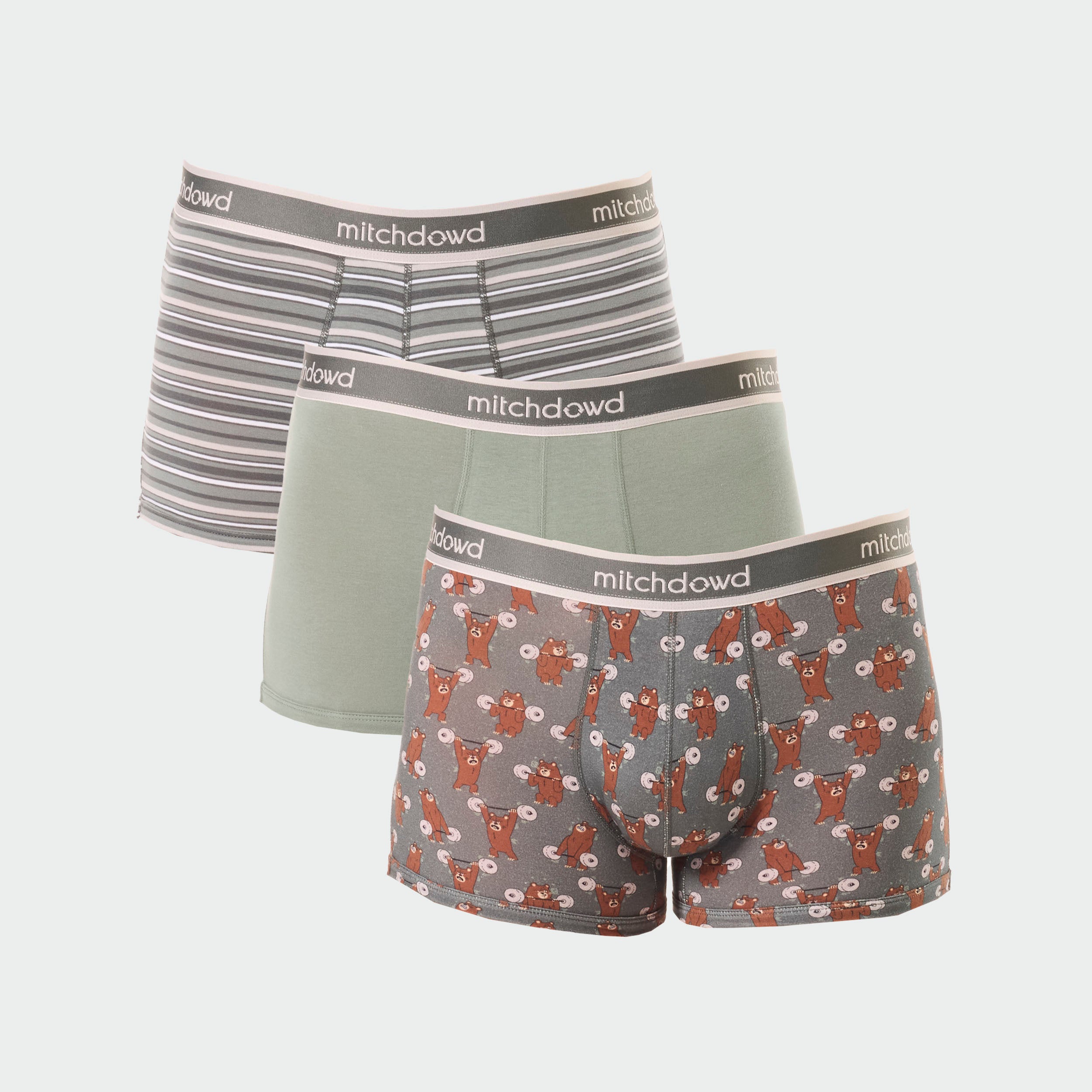 Men's Bears Pumping Iron Cotton Trunk 3 Pack - Green - Image 1