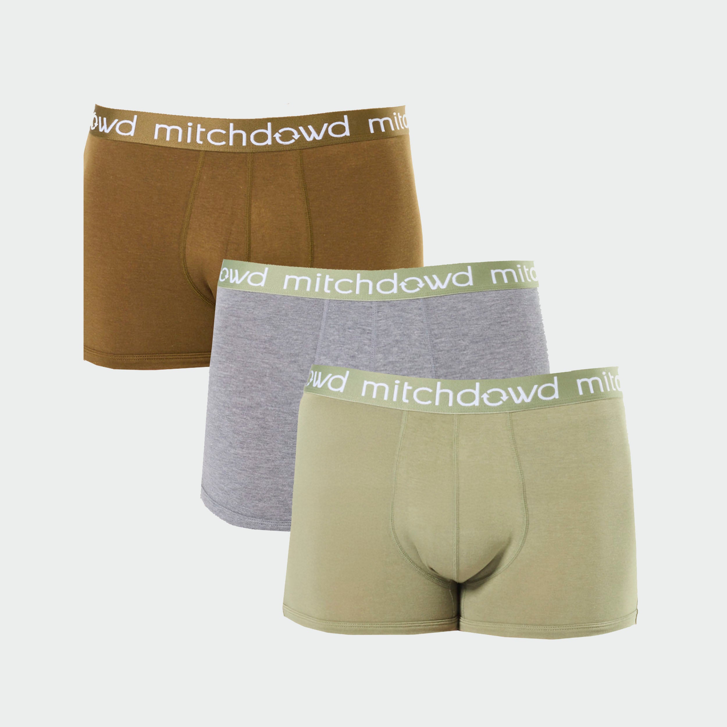 Mitch Dowd Men’s 3 Pack Trunks in Khaki, Grey and Brown