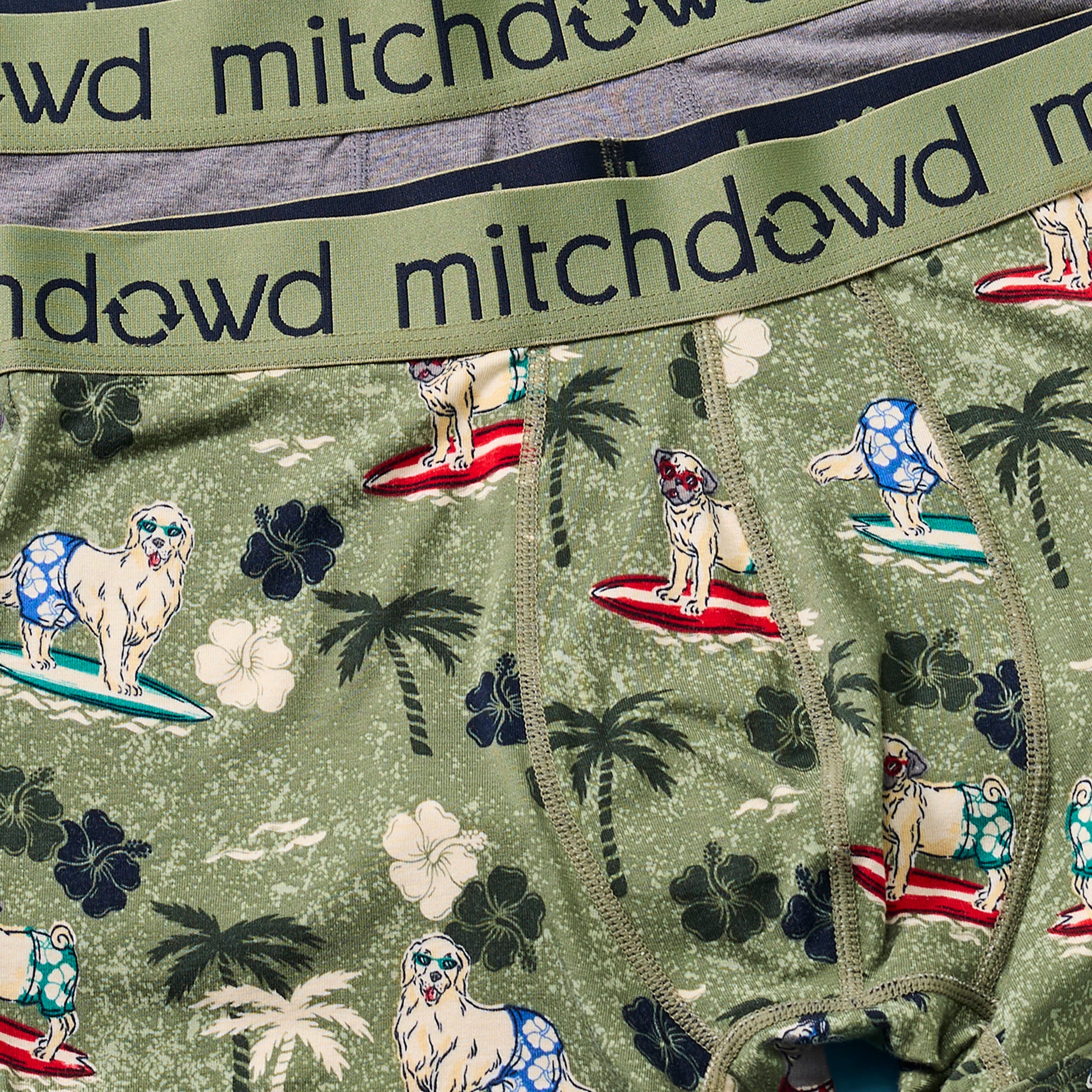 Mitch Dowd Men’s 2 Pack Bamboo Trunks in Grey and Surf Dog Print
