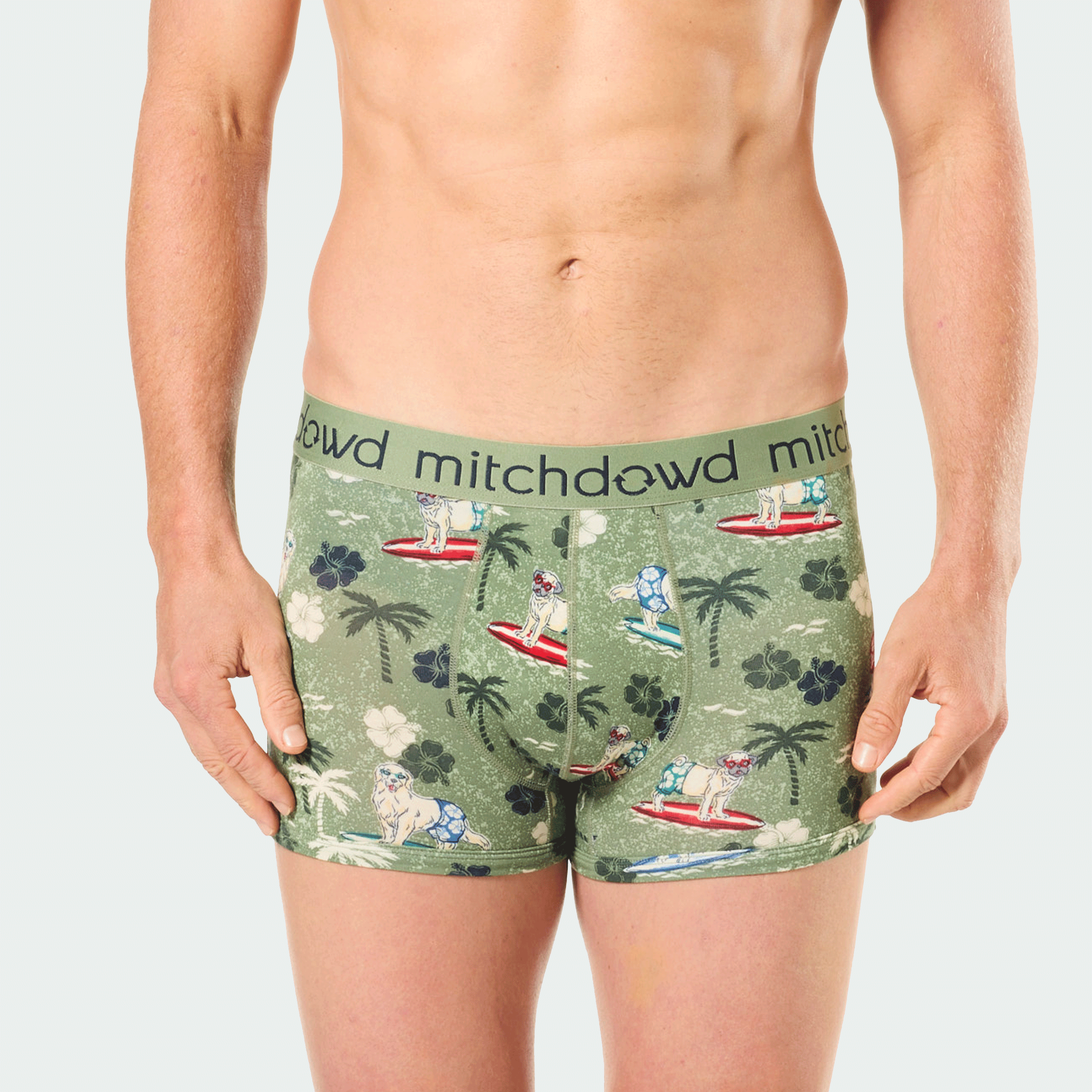 Mitch Dowd Men’s 2 Pack Bamboo Trunks in Grey and Surf Dog Print