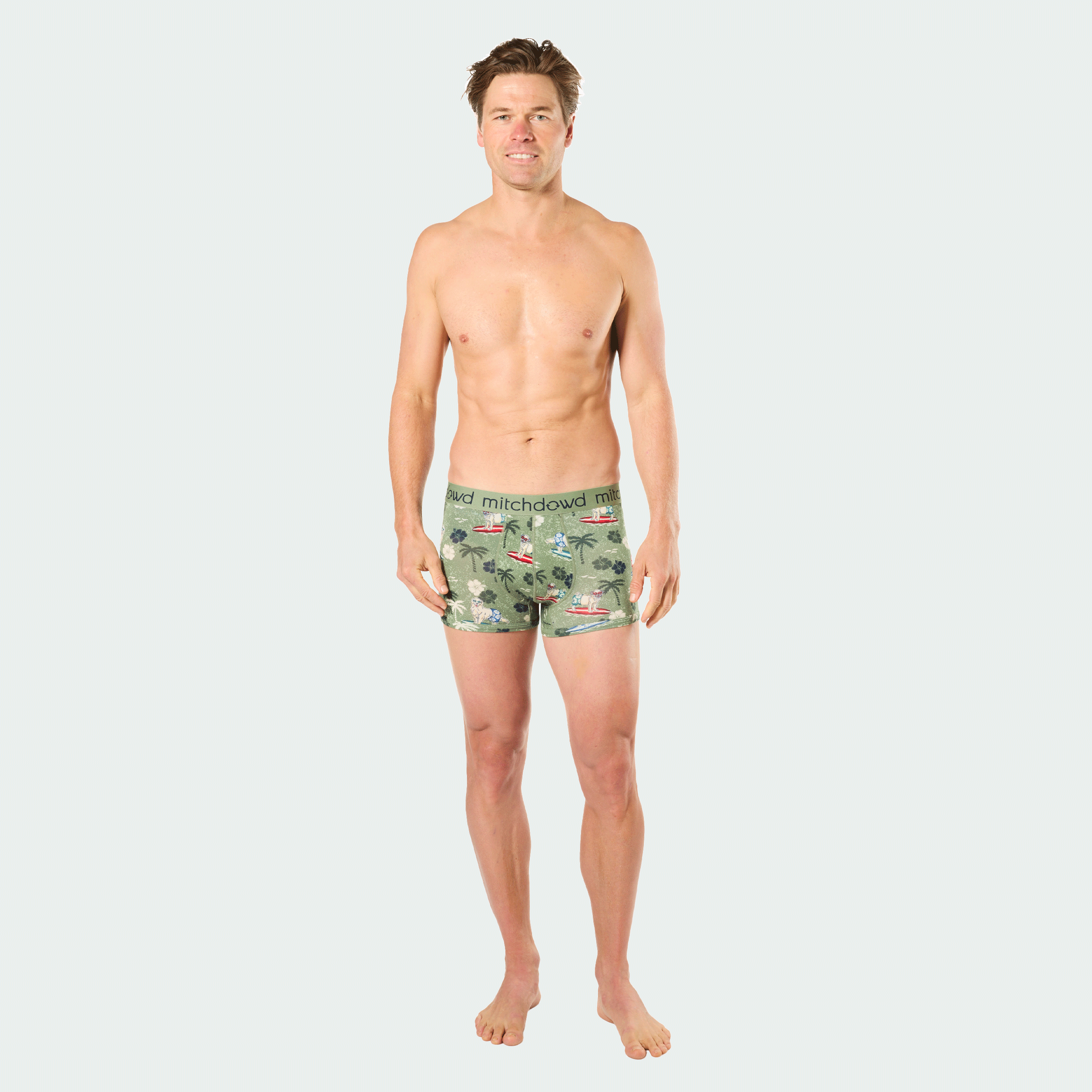 Mitch Dowd Men’s 2 Pack Bamboo Trunks in Grey and Surf Dog Print