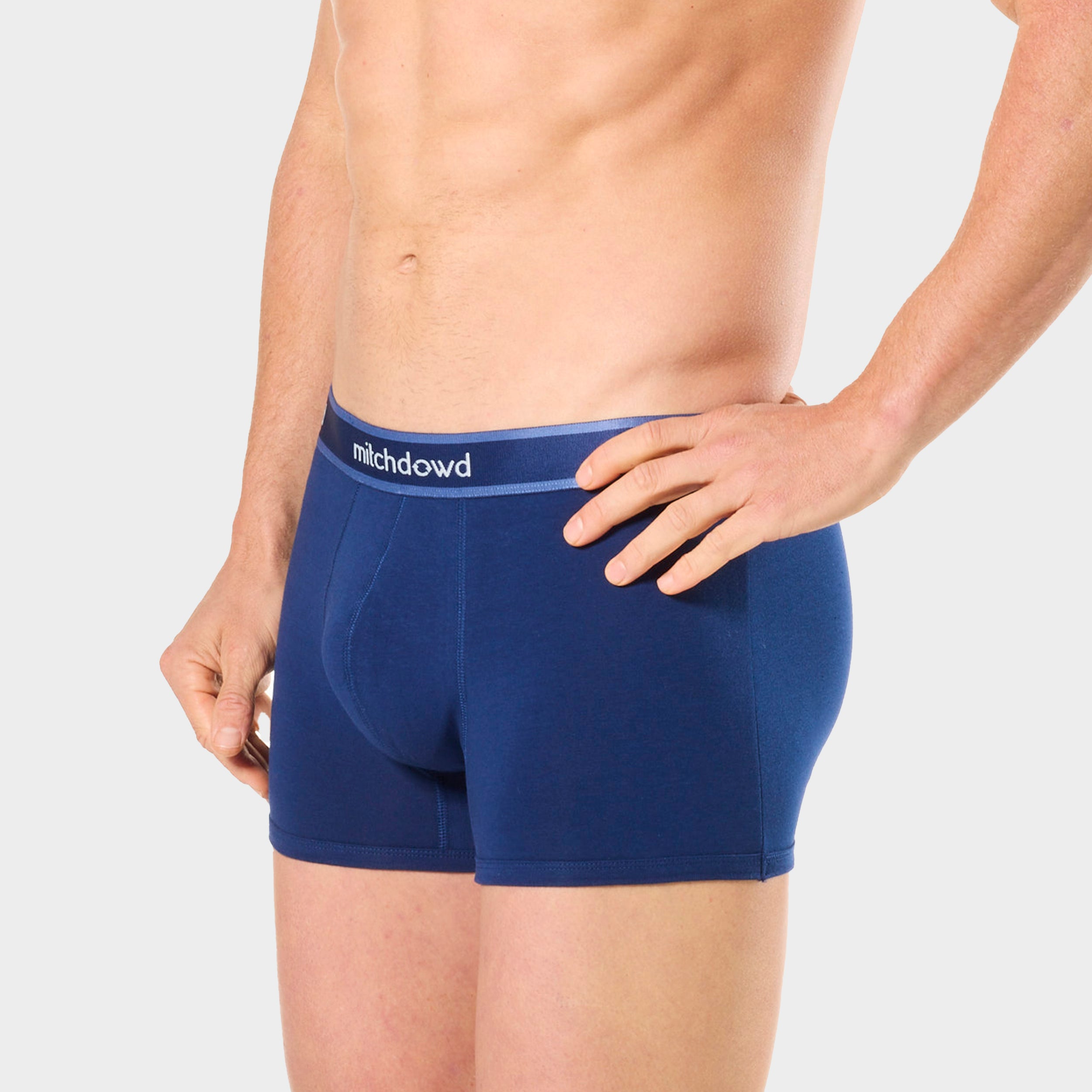 Mitch Dowd Men’s 3 Pack Trunks in Blue Tones and Tropical Design